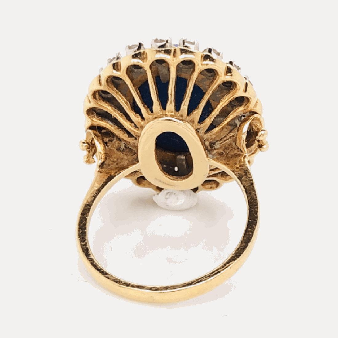 Modernist Carved Lapis Lazuli and Diamond Cocktail 18 Karat Gold Ring Estate Fine Jewelry