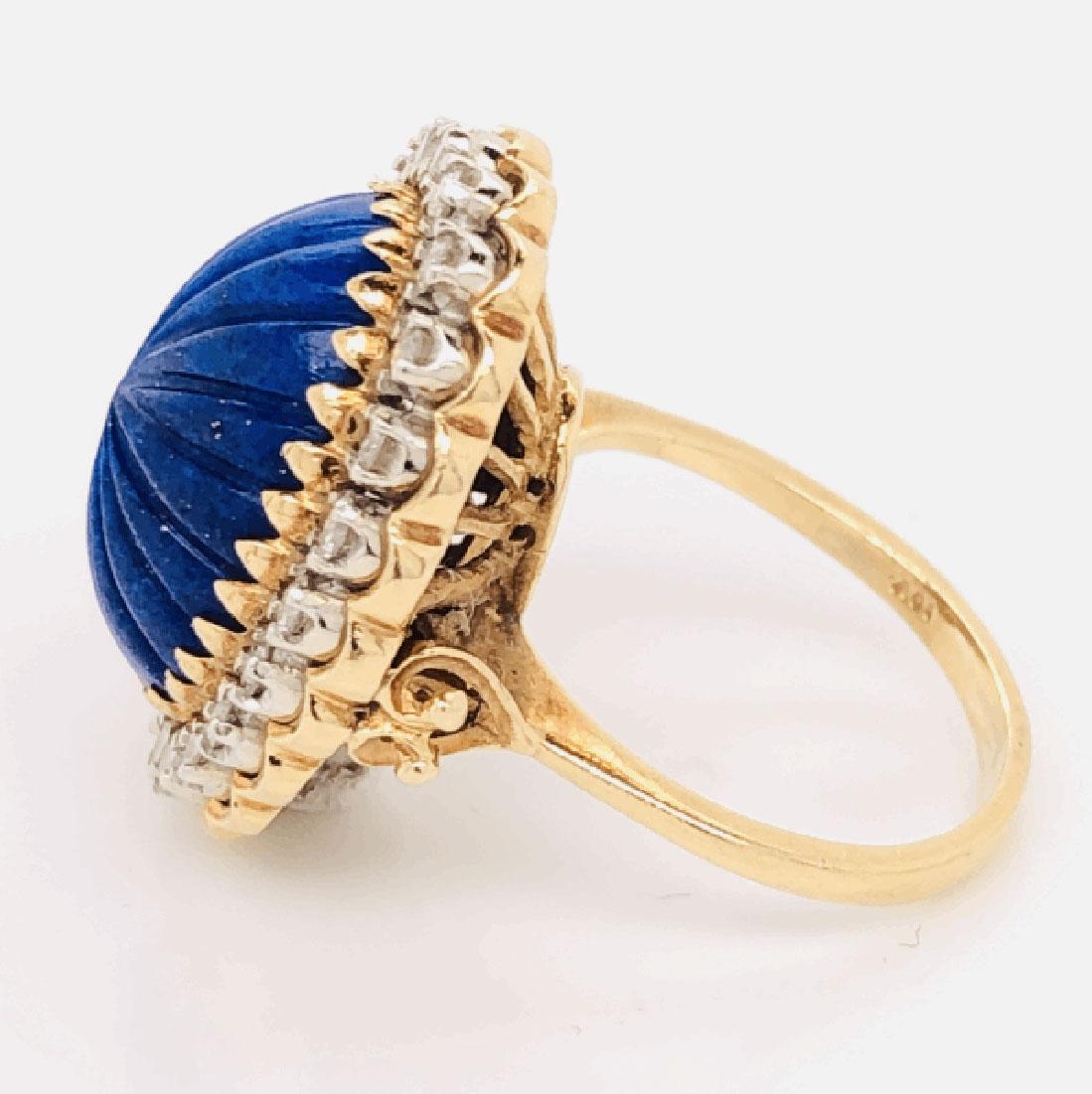 Mixed Cut Carved Lapis Lazuli and Diamond Cocktail 18 Karat Gold Ring Estate Fine Jewelry