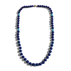 Fluted Lapis Lazuli and Sleeping Beauty Turquoise Yellow Gold Necklace