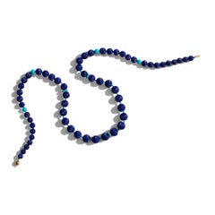 Fluted Lapis Lazuli and Sleeping Beauty Turquoise Yellow Gold Necklace