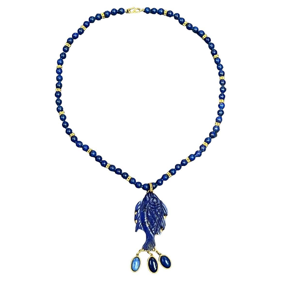 Carved Lapis Lazuli Fish Necklace