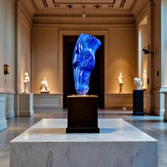 Carved Lapis Lazuli Horse Head Sculpture, ''On A Golden Pond'', by Frempire