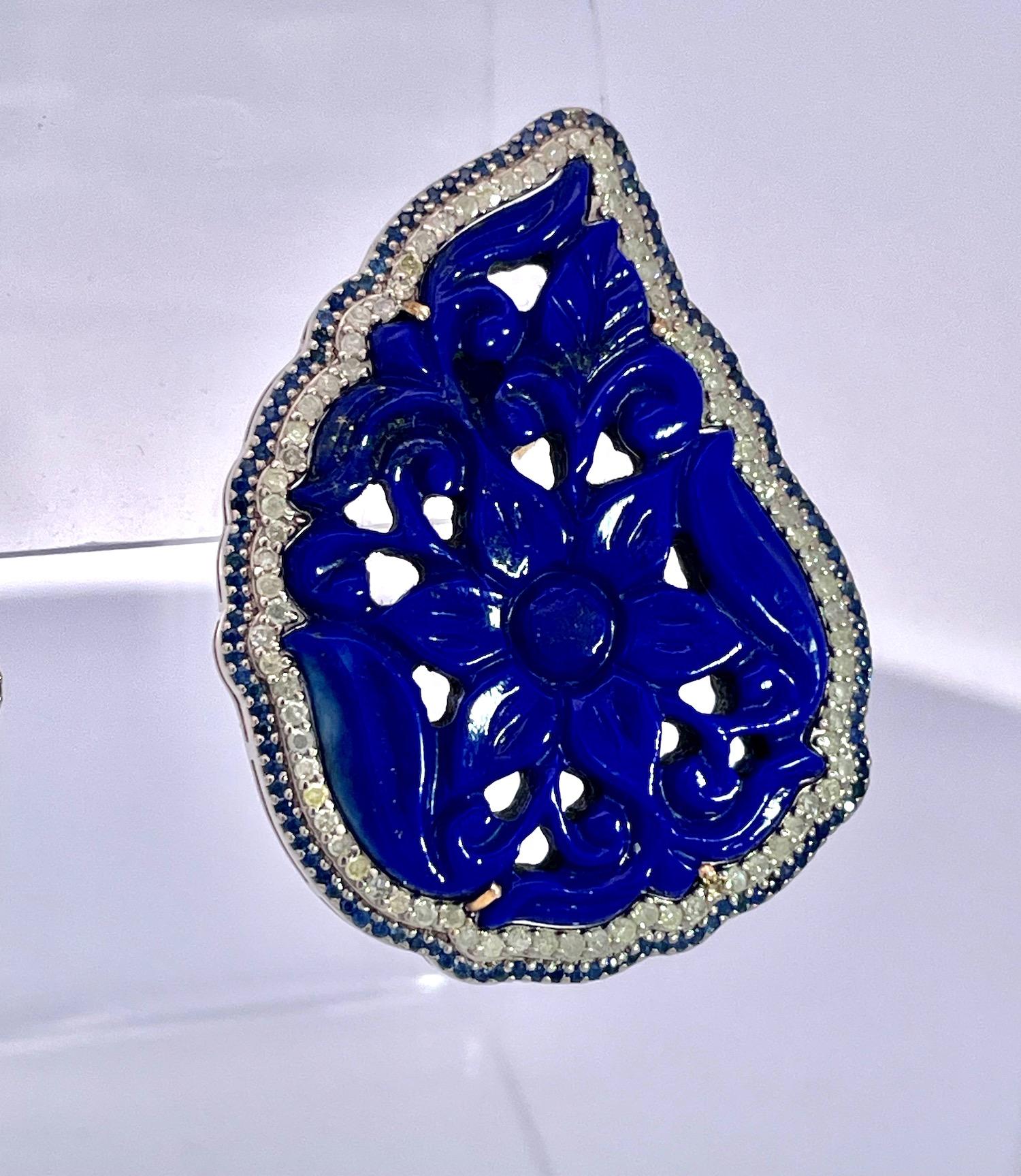 Boucles d'oreilles Pierce en Lapis Lazuli sculpté Bon état - En vente à North Hollywood, CA