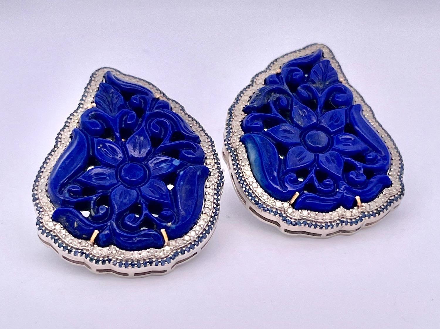 Boucles d'oreilles Pierce en Lapis Lazuli sculpté Pour femmes en vente