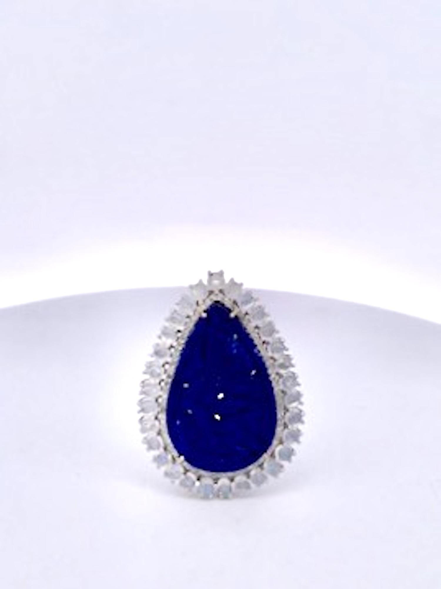 Anello con pietra di Lapis e diamanti intagliati 14K In condizioni buone in vendita a North Hollywood, CA