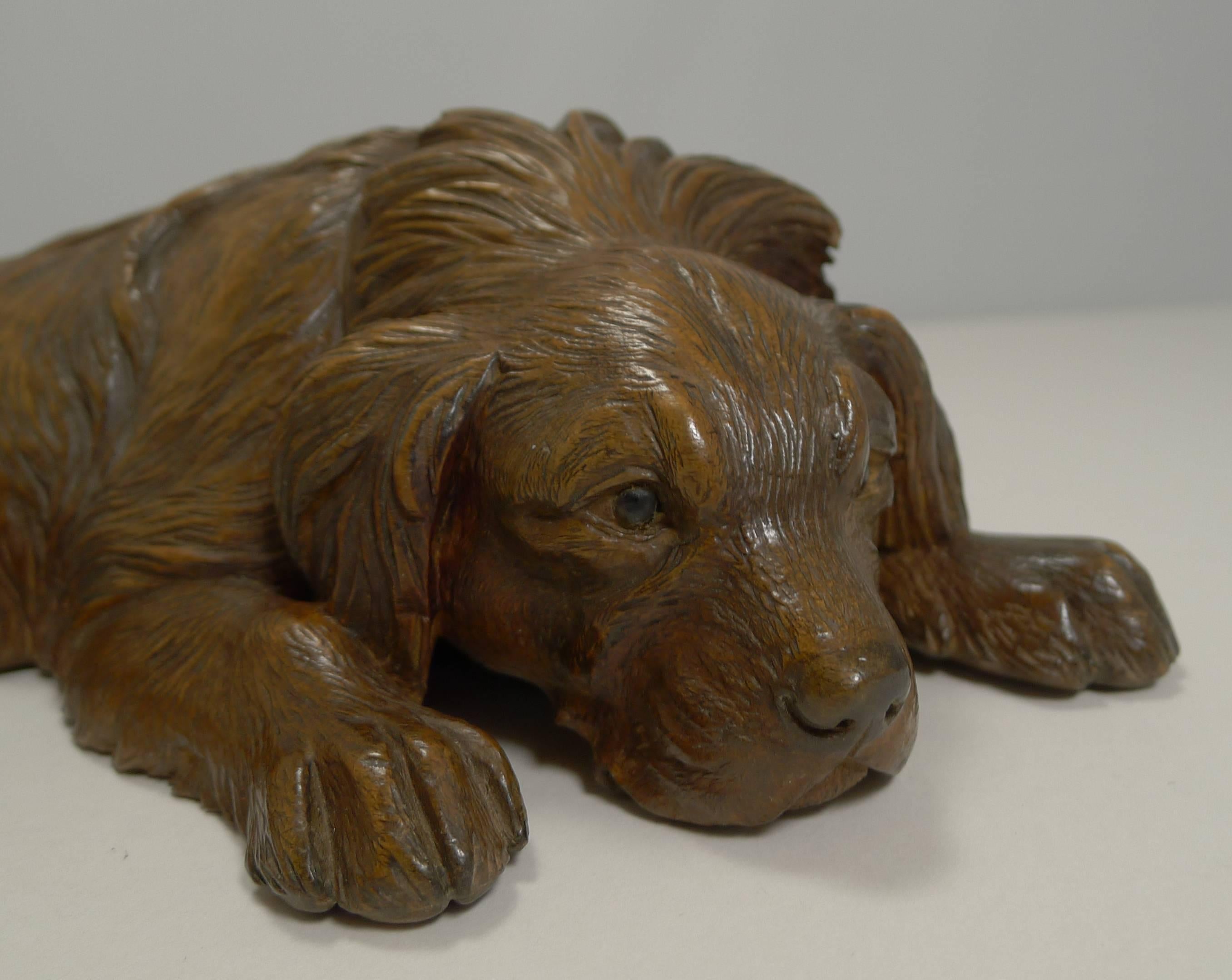 19th Century Carved Large Figural Black Forest Dog Figure, circa 1890