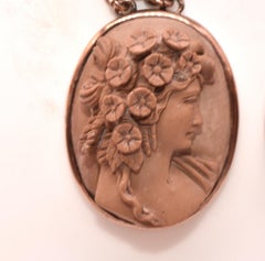 Carved Lava Cameo Earrings of Flora in the NeoClassical Tradition