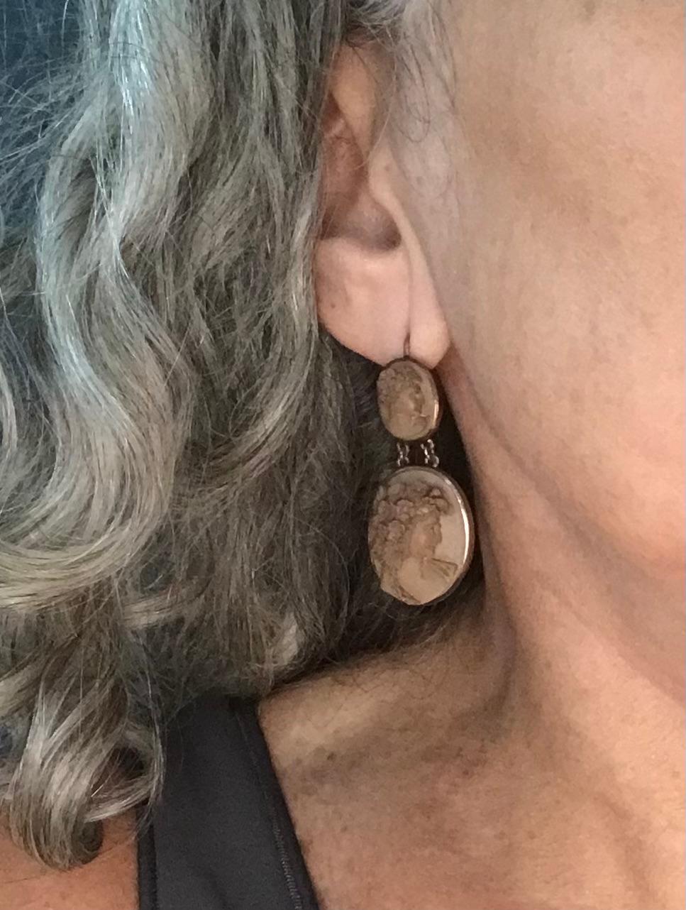 Carved Lava Cameo Earrings of Flora in the NeoClassical Tradition 5