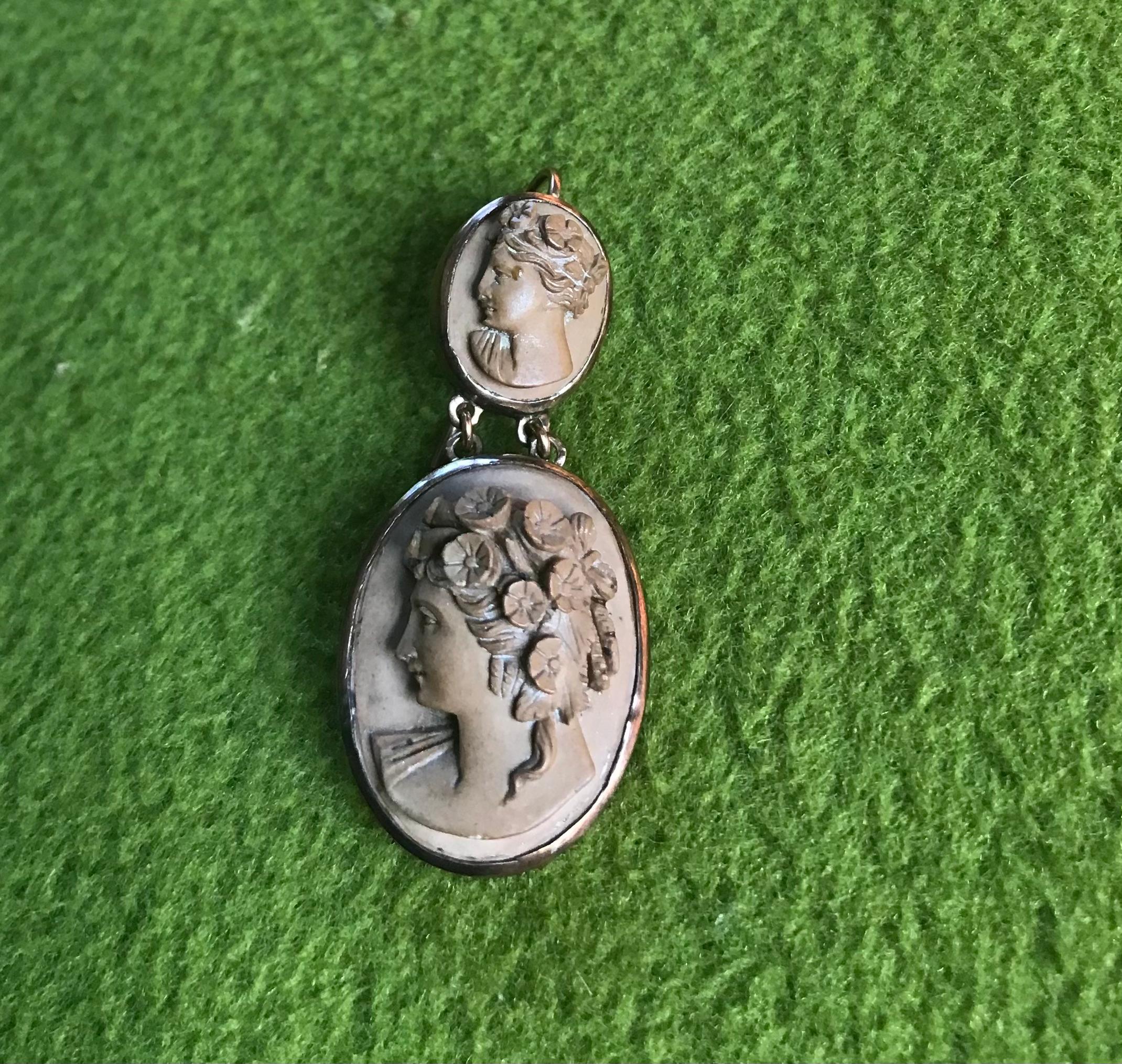 Carved Lava Cameo Earrings of Flora in the NeoClassical Tradition 1