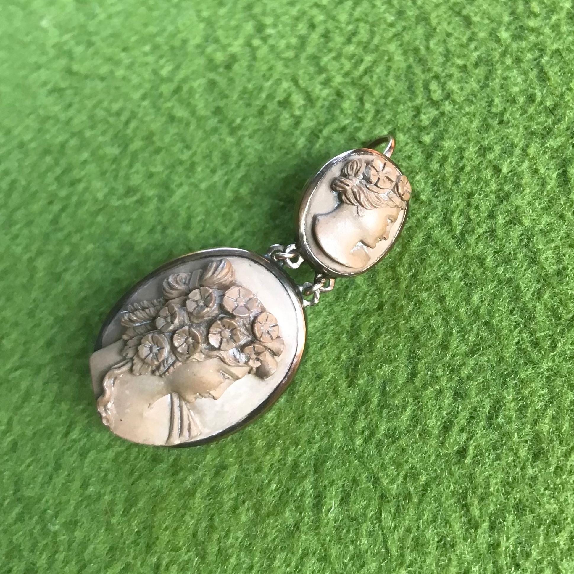 Carved Lava Cameo Earrings of Flora in the NeoClassical Tradition 2