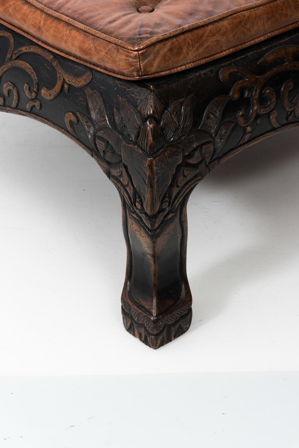 Carved Leather Tufted Ottoman 1