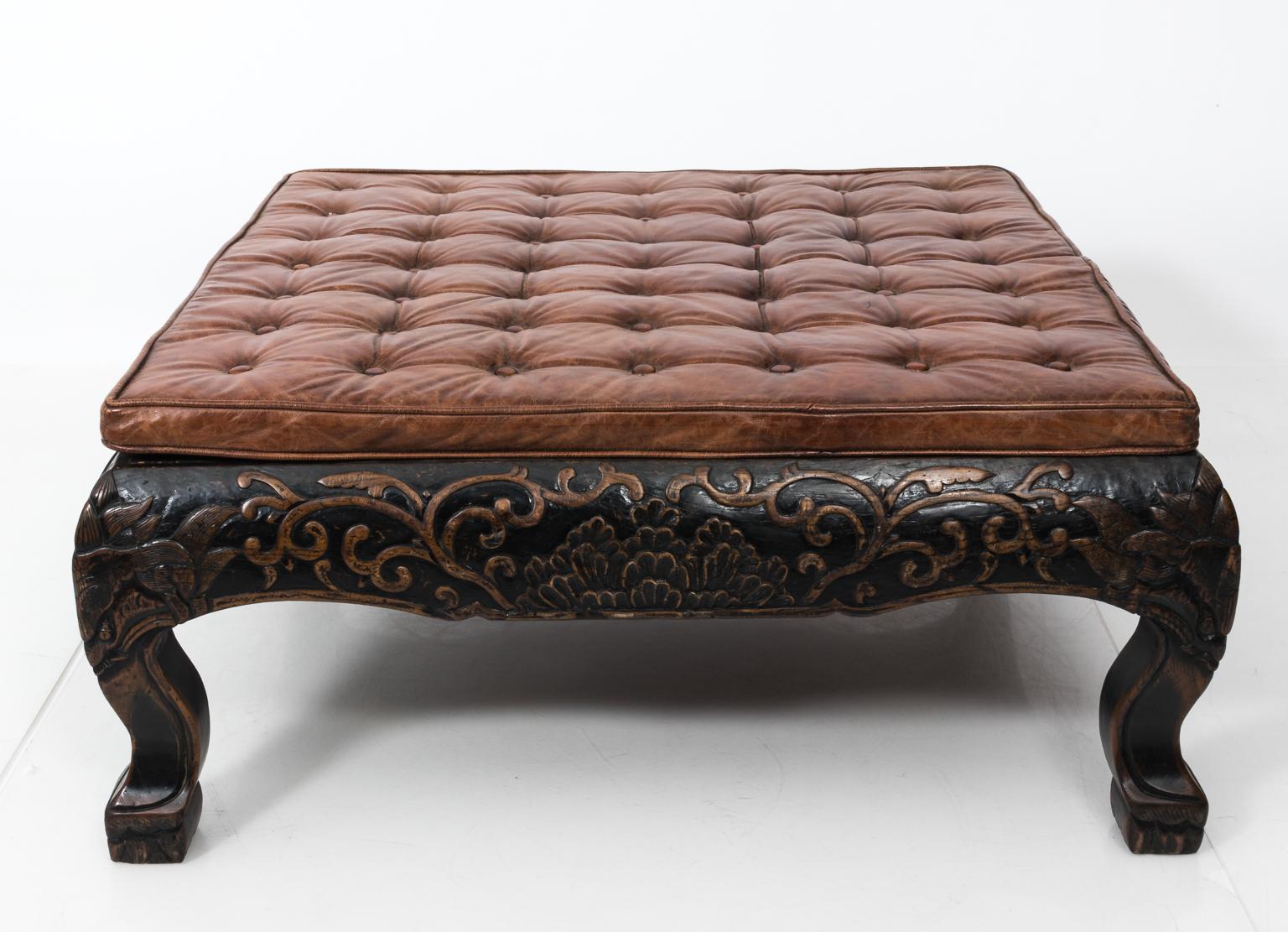Carved Leather Tufted Ottoman 3