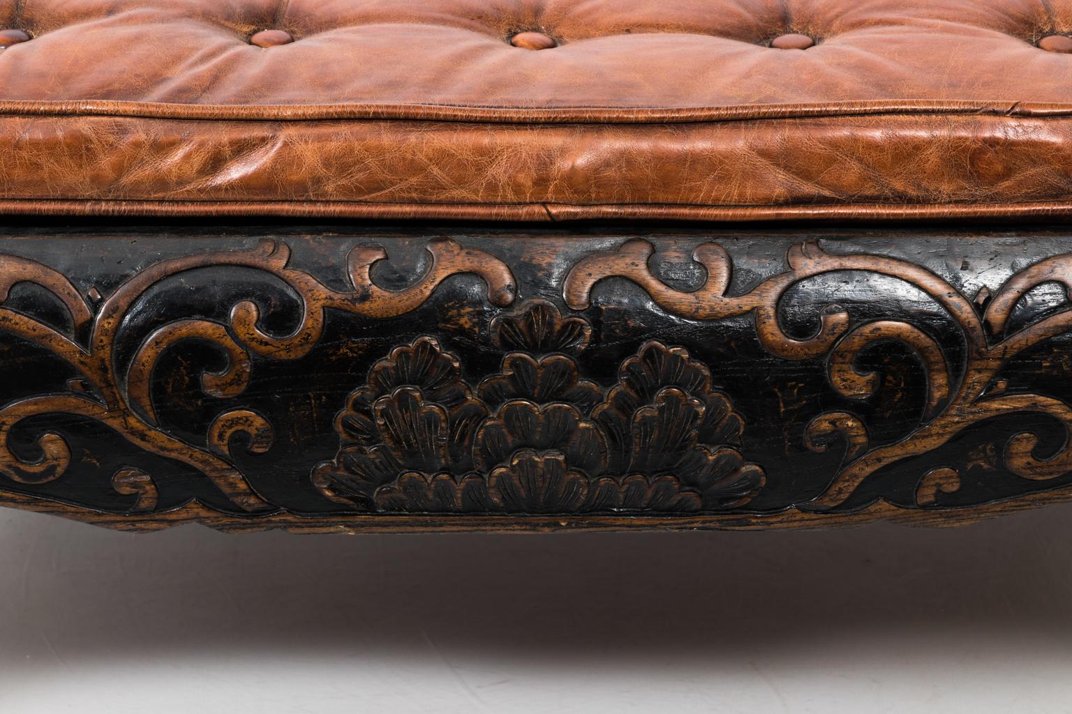 Carved Leather Tufted Ottoman 4
