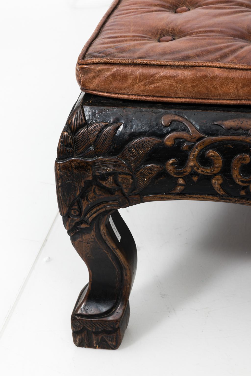 Carved Leather Tufted Ottoman 5