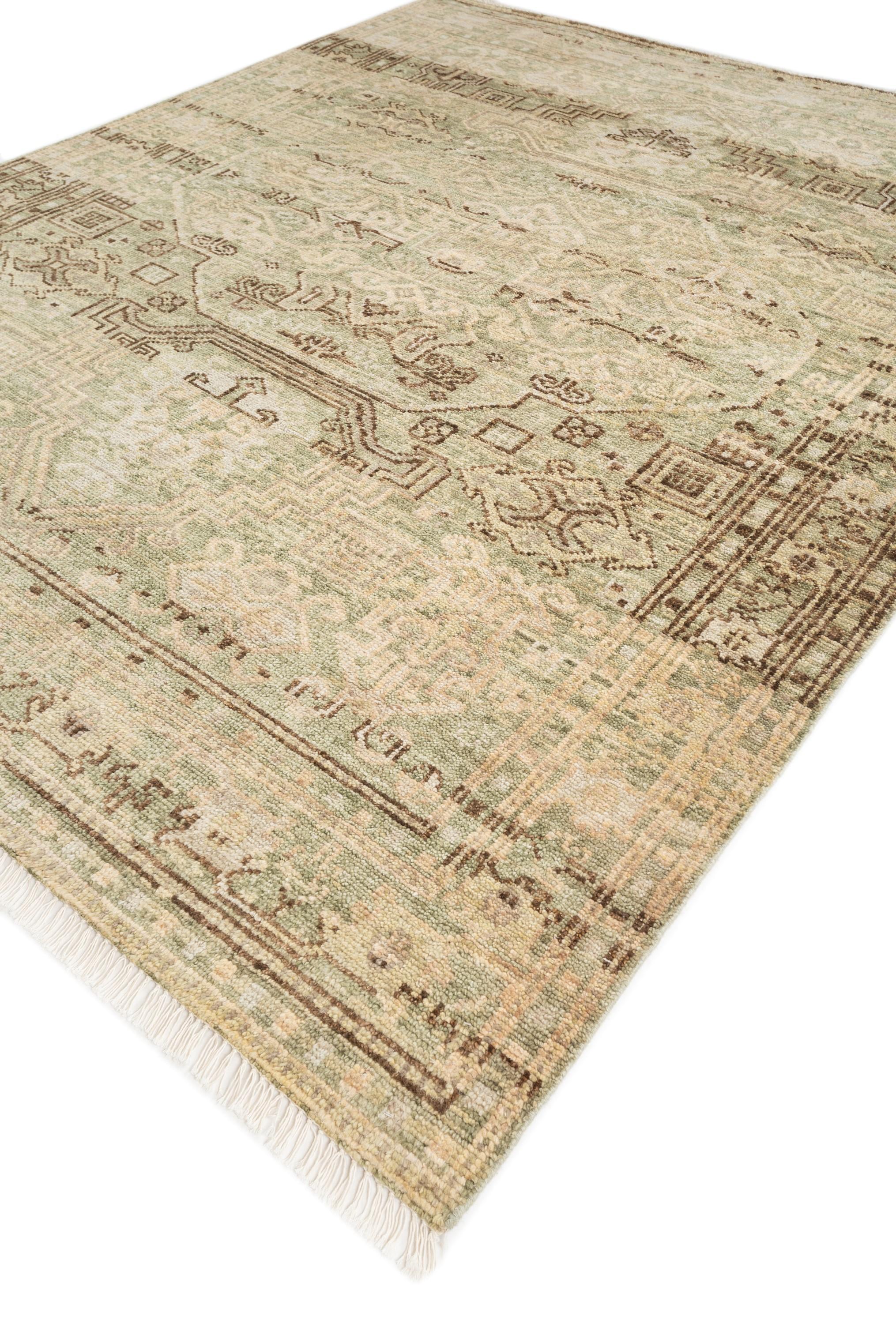Indian Carved Legacy Burnt Olive & Burnt Olive 240x300 cm Handknotted Rug For Sale