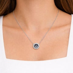 Carved Libra Zodiac Diamond Pave 14 Karat White Gold Charm Pendant Necklace