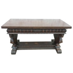 19th Century Carved Walnut Library Table with Carved Griffins