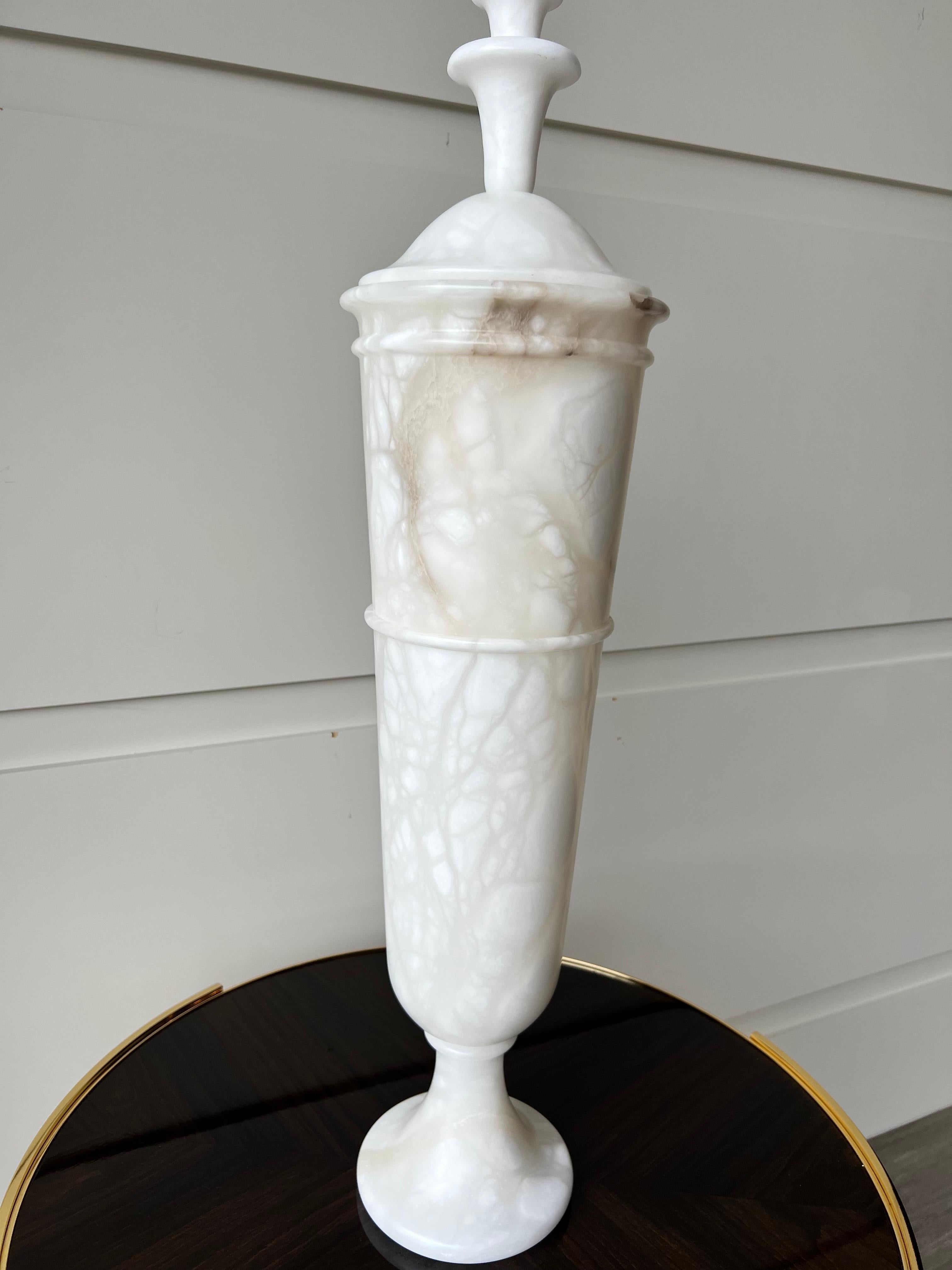 Unknown Carved Lidded Alabaster Urn Lamp For Sale