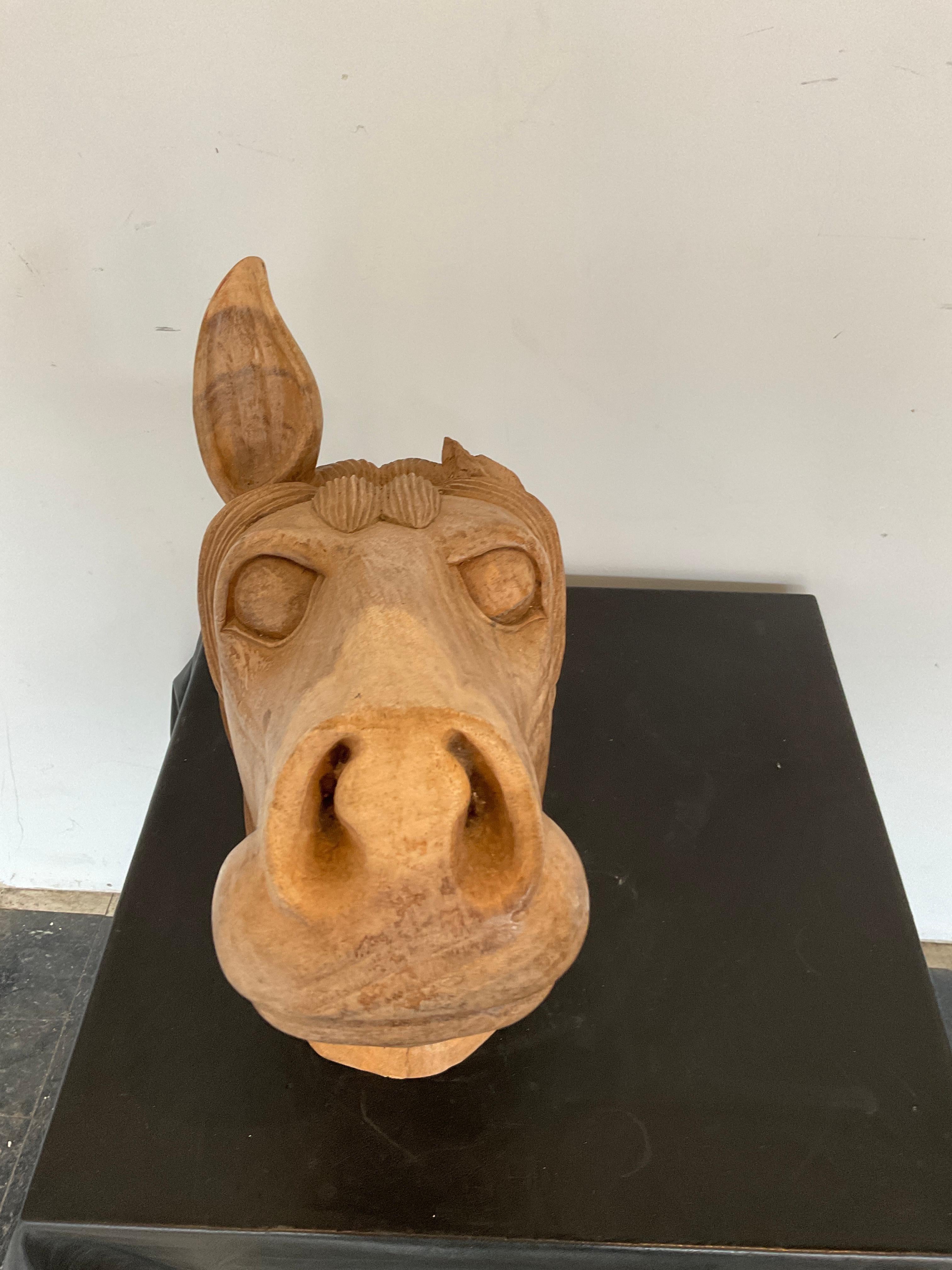Mid-20th Century Carved Life Size Wood Horse Head For Sale