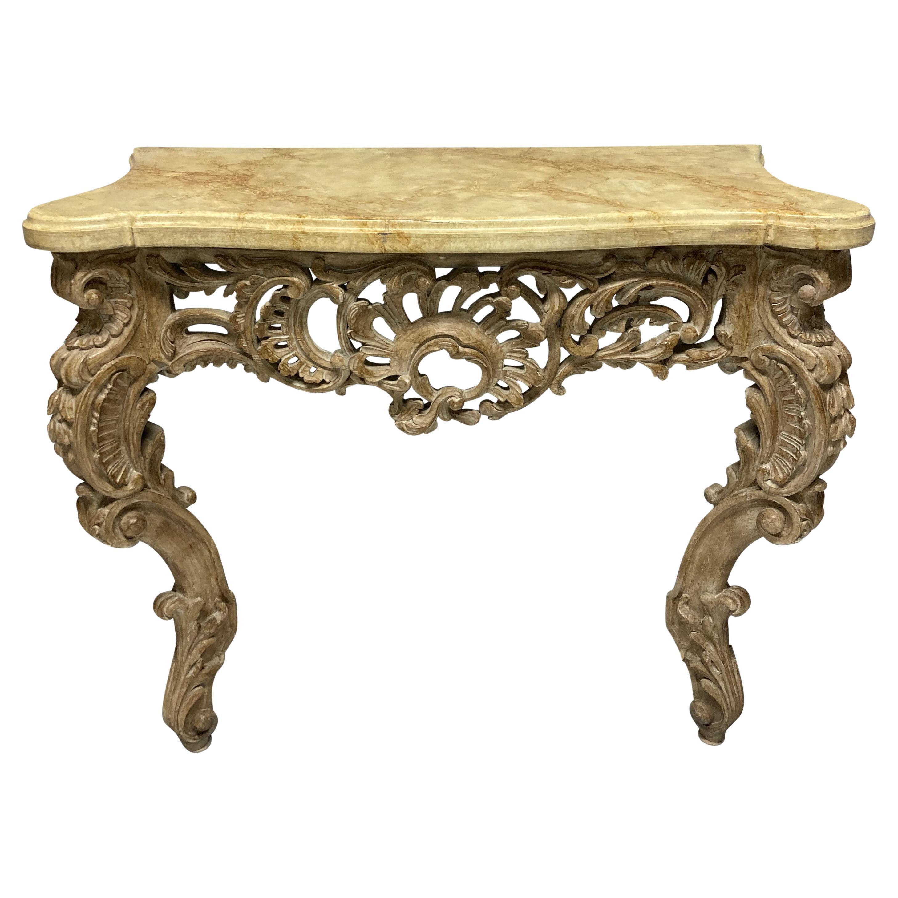 Carved & Limed Fruitwood Console For Sale