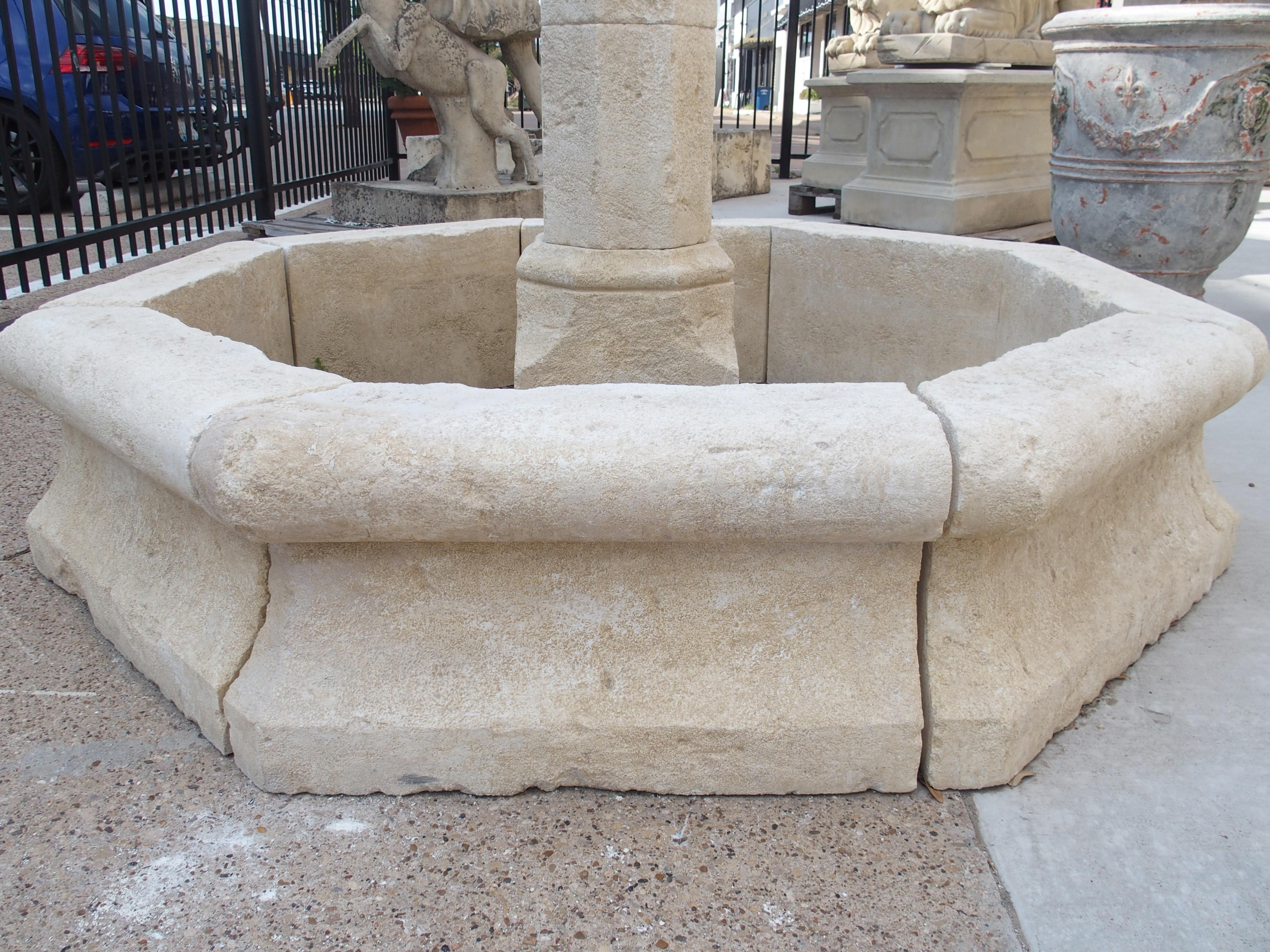 Hand-Carved Carved Limestone Center Village Fountain from Provence, France