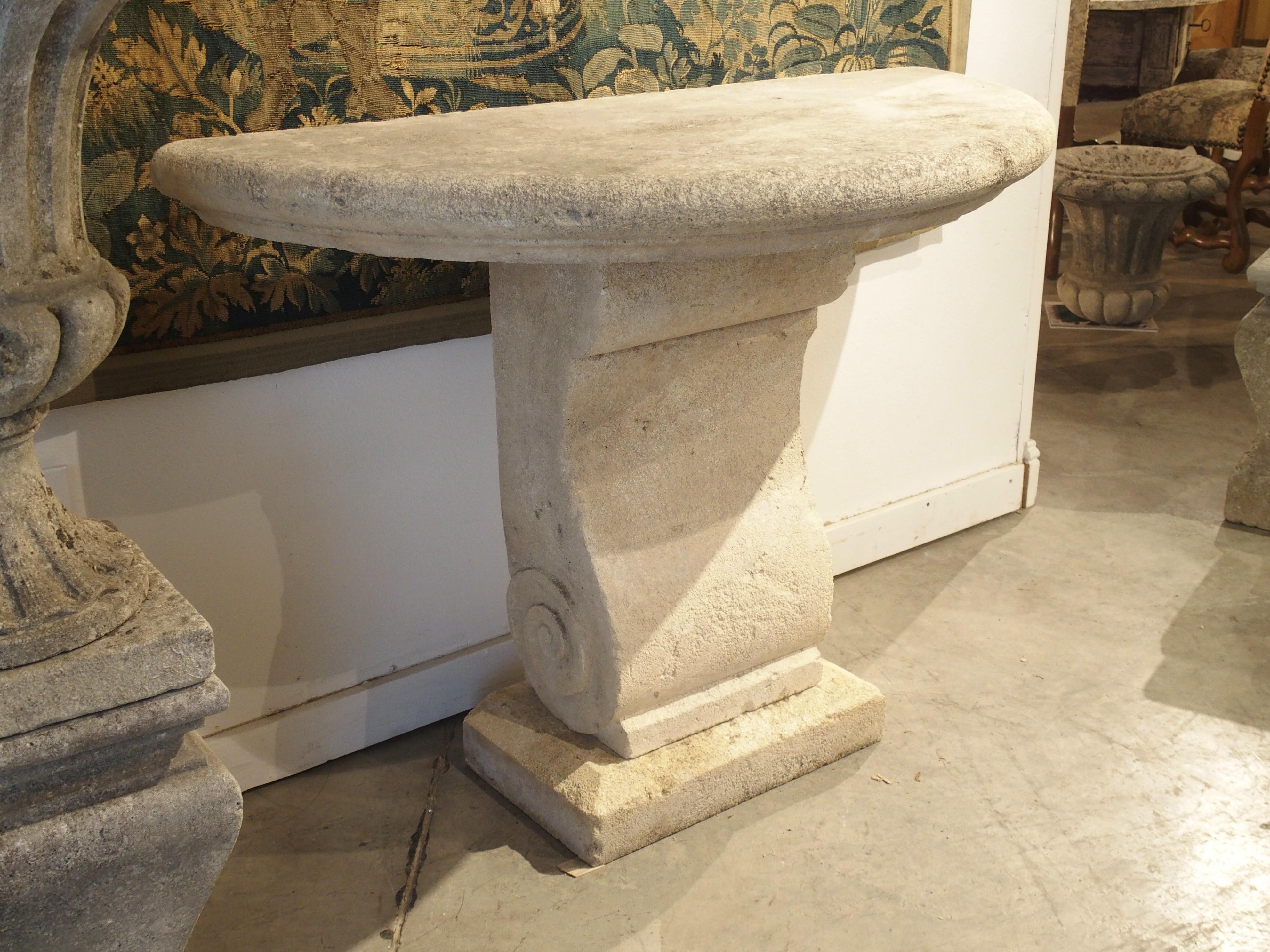 Carved Limestone Demilune Console Table from Provence, France 8