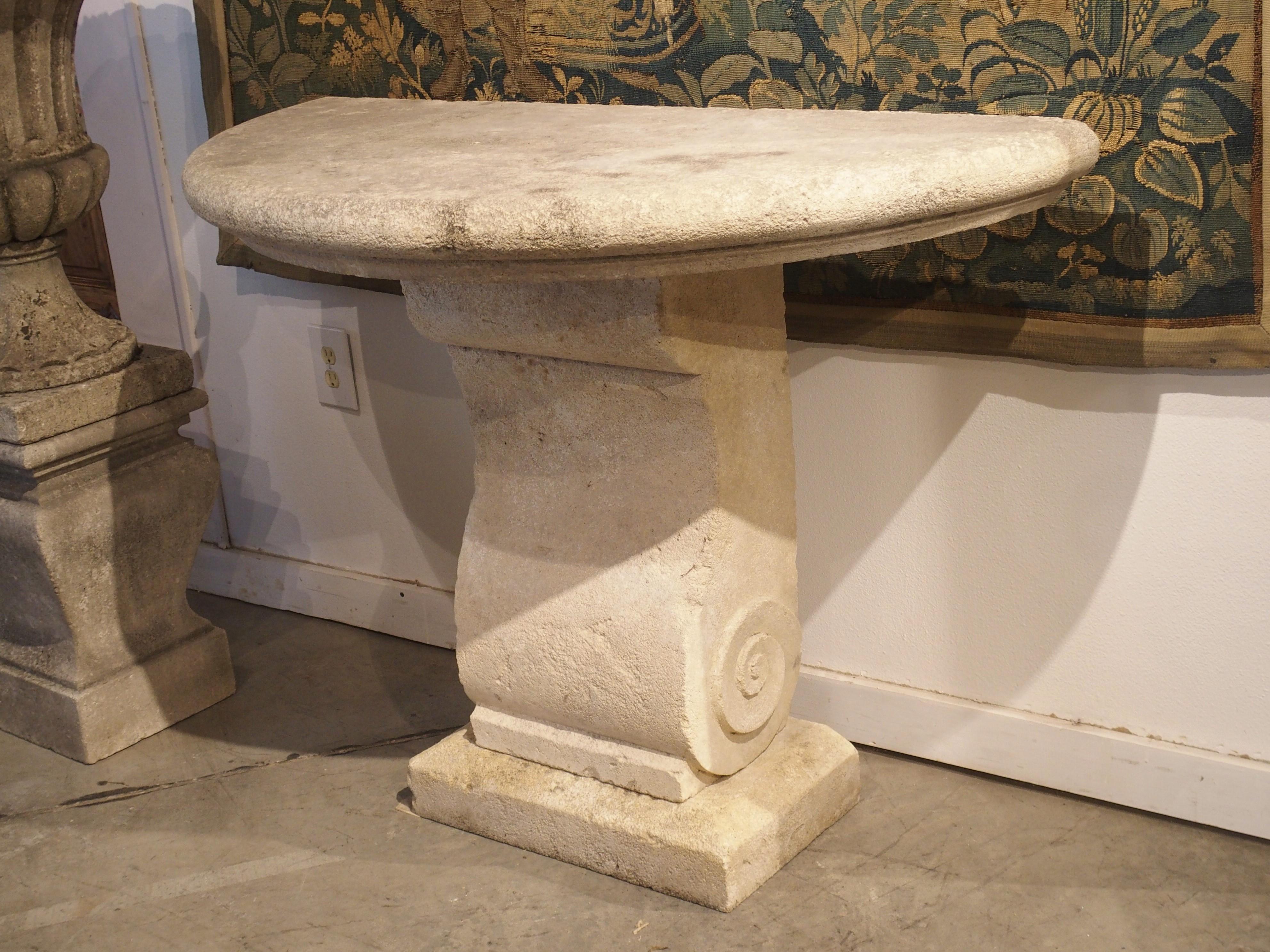 Carved Limestone Demilune Console Table from Provence, France 9