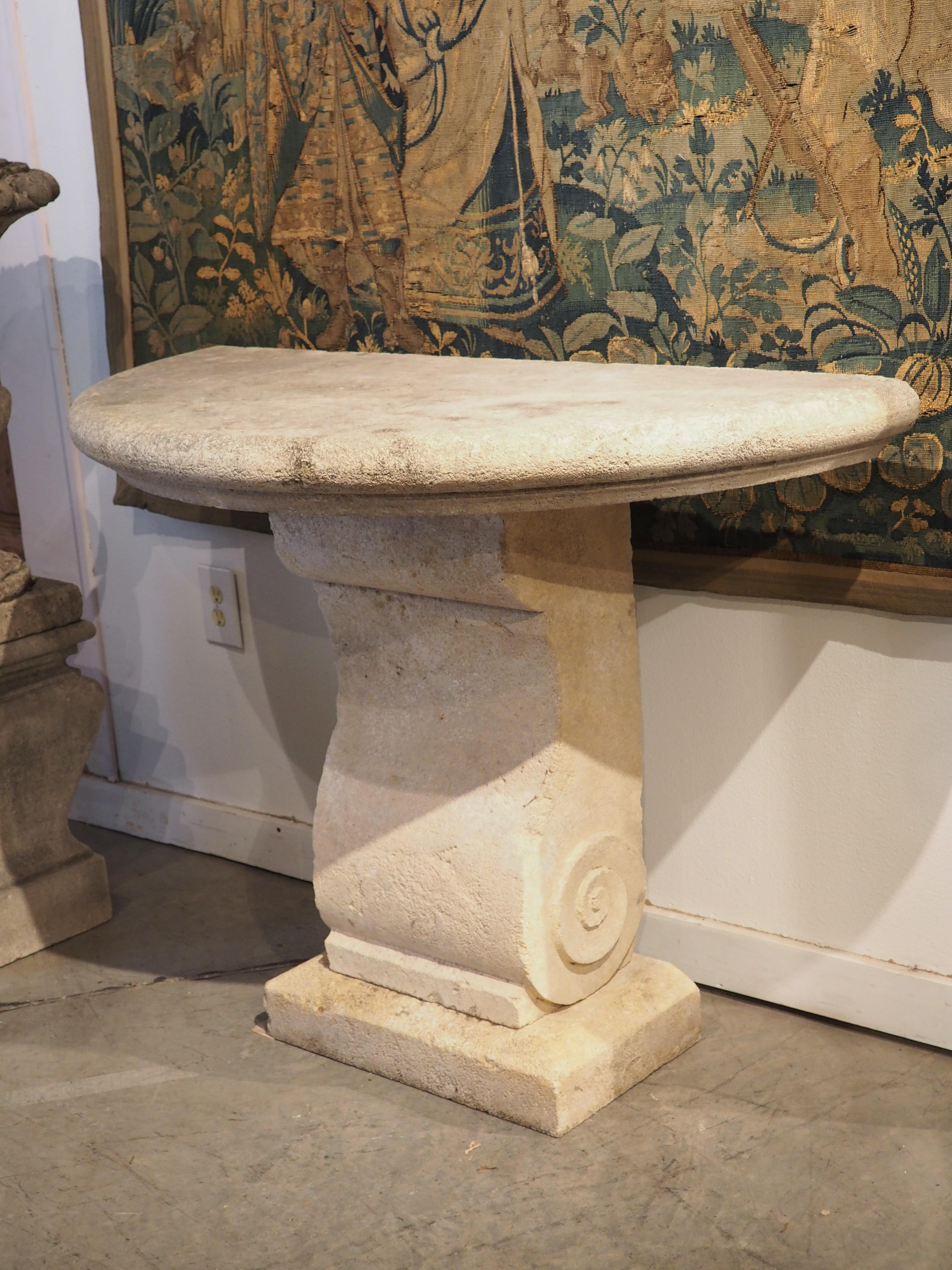 French Carved Limestone Demilune Console Table from Provence, France