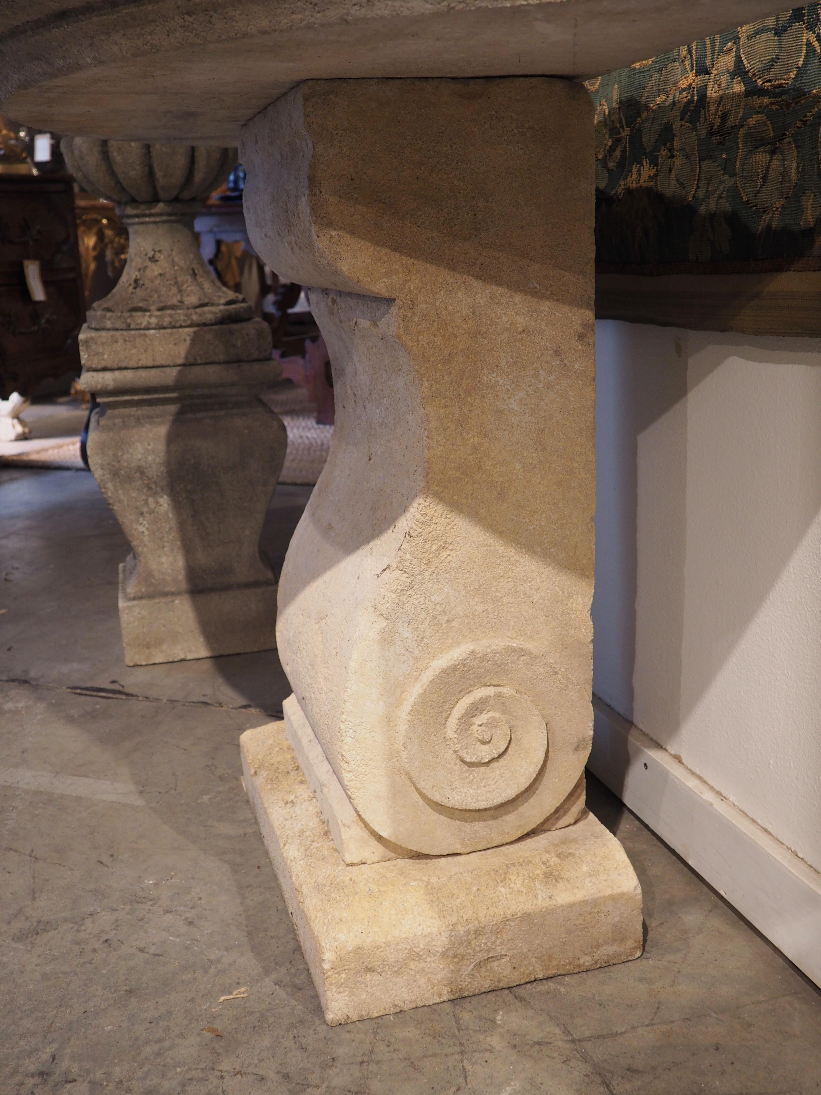 Contemporary Carved Limestone Demilune Console Table from Provence, France