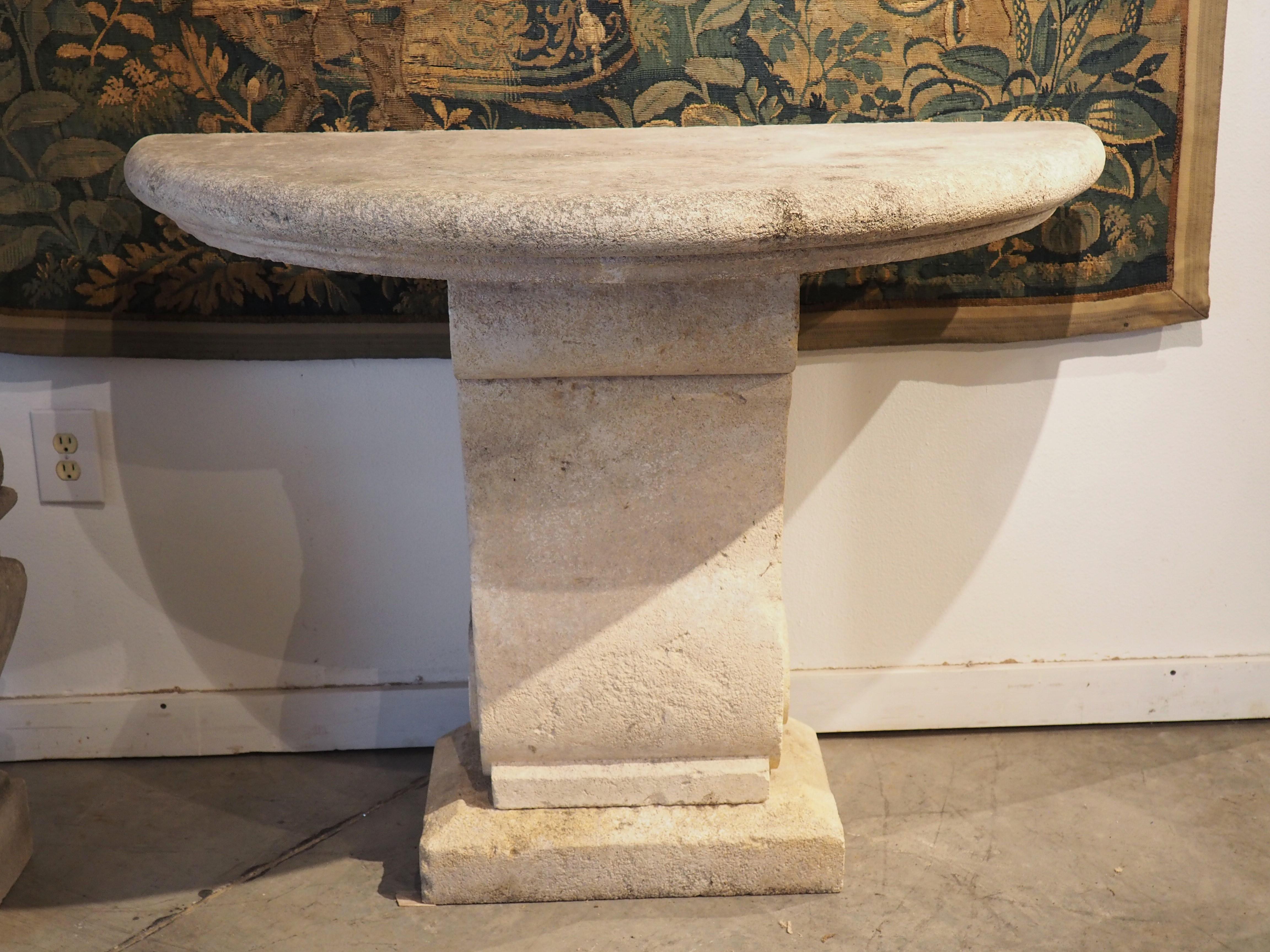 Stone Carved Limestone Demilune Console Table from Provence, France