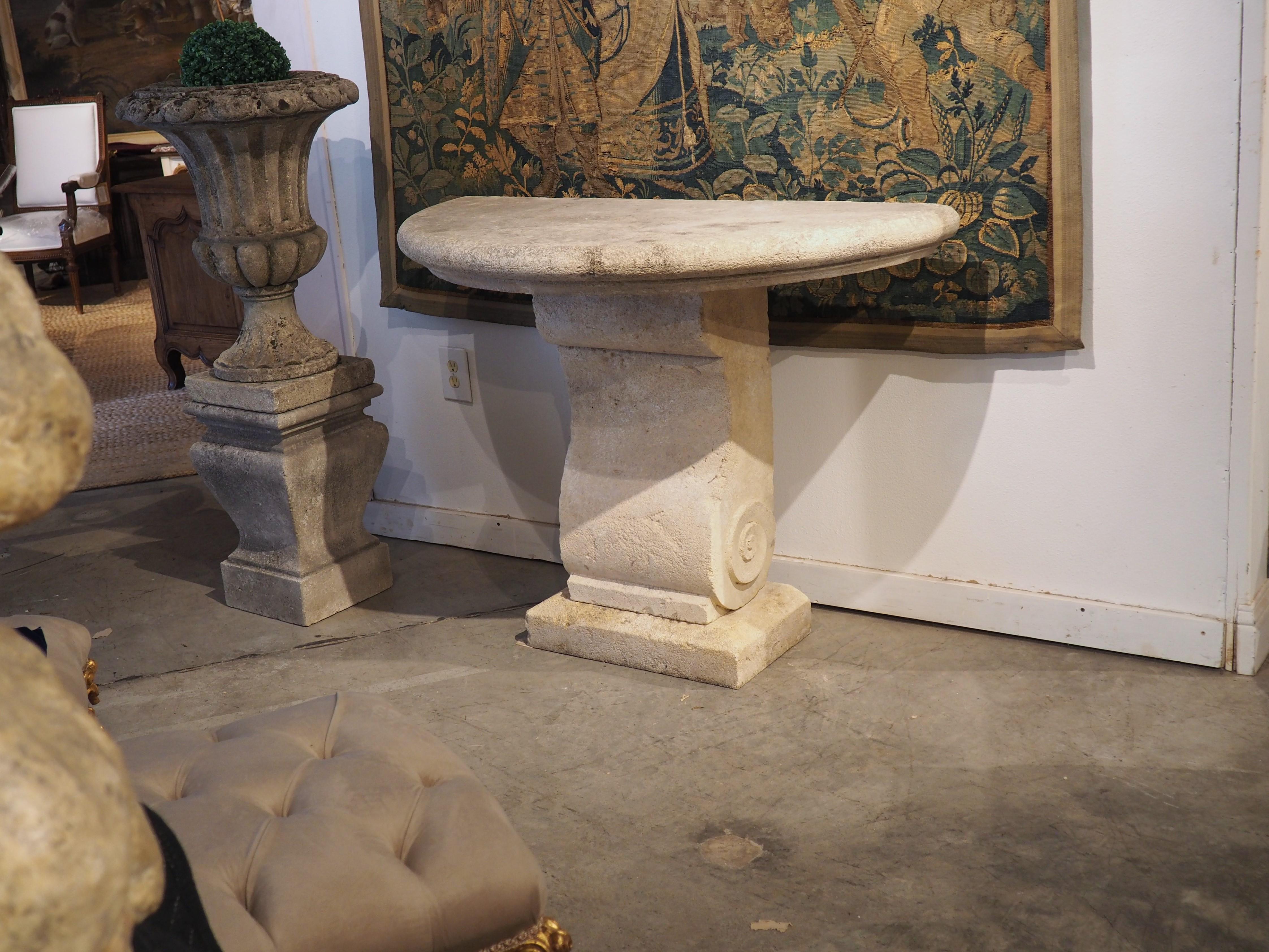 Carved Limestone Demilune Console Table from Provence, France 1