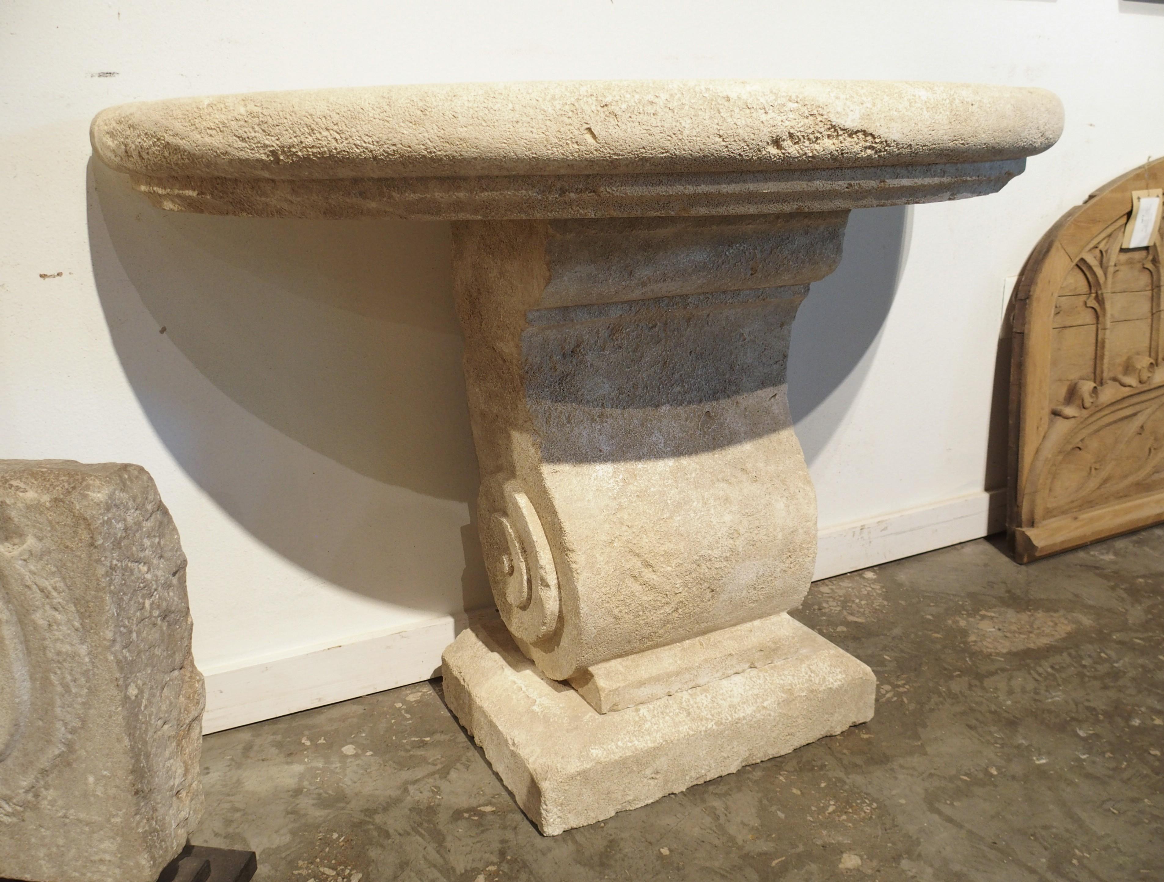 Carved Limestone Demi-Lune Console Table from the South of France For Sale 3