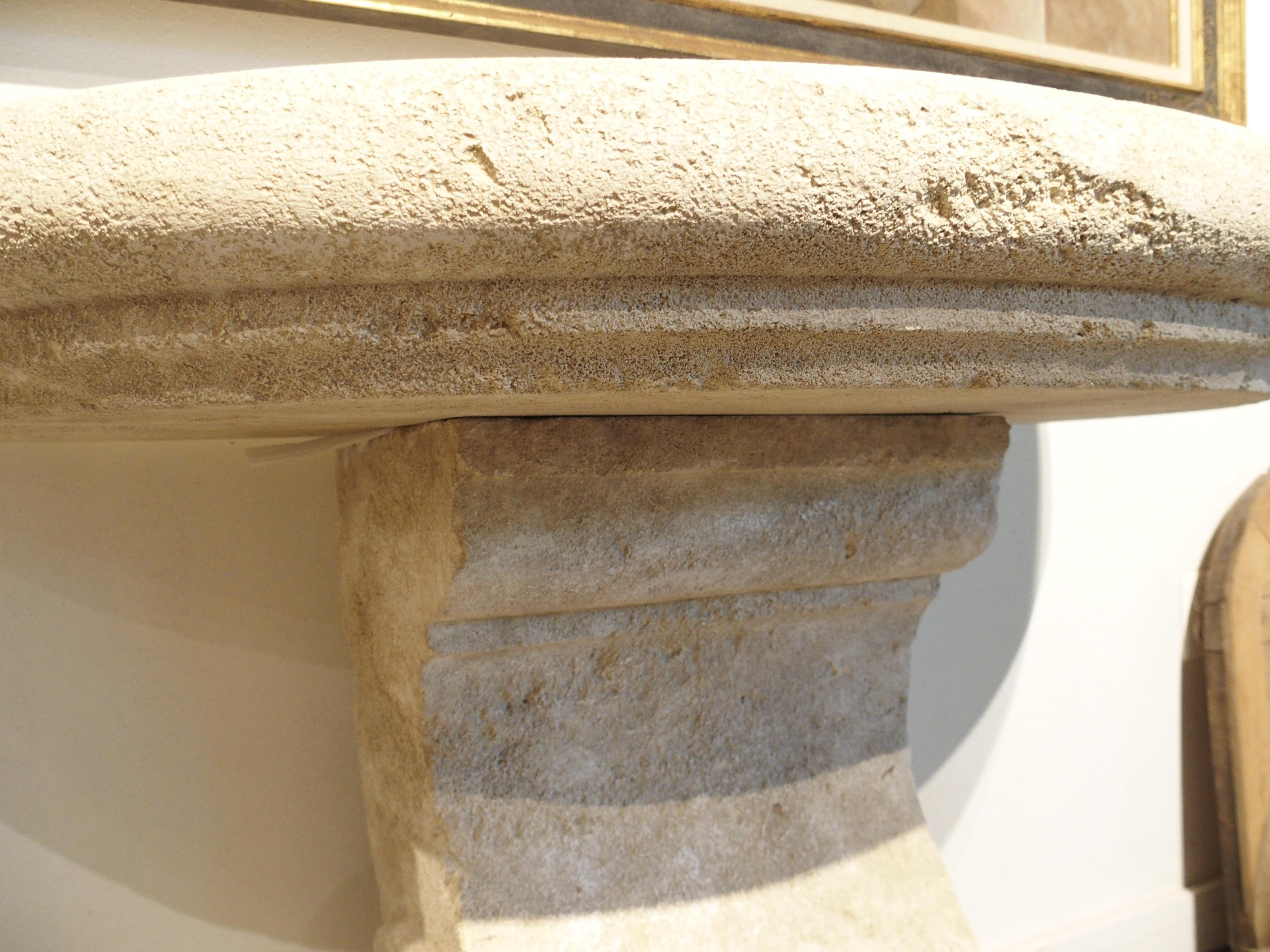 Carved Limestone Demi-Lune Console Table from the South of France For Sale 4