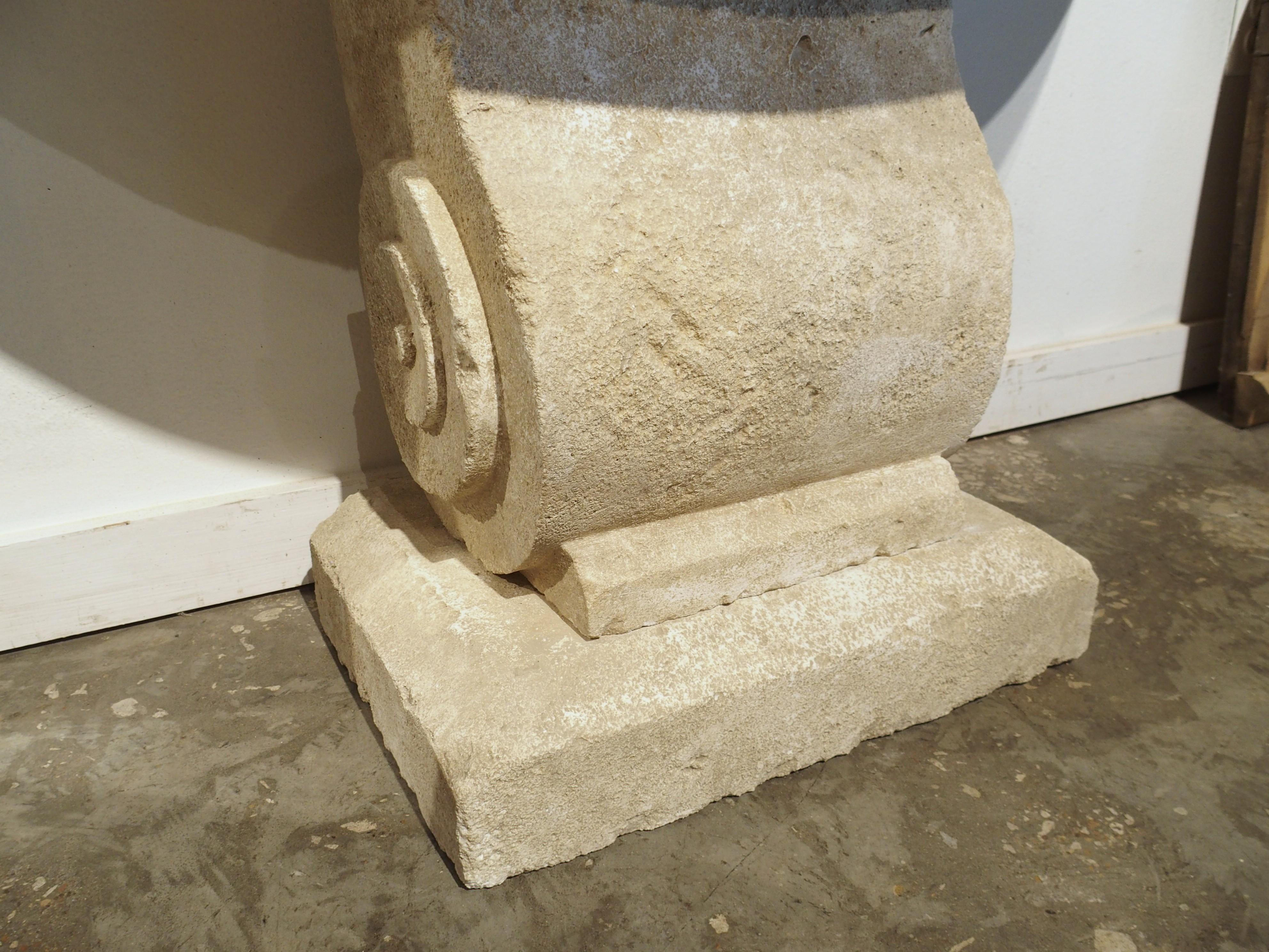 Carved Limestone Demi-Lune Console Table from the South of France For Sale 5