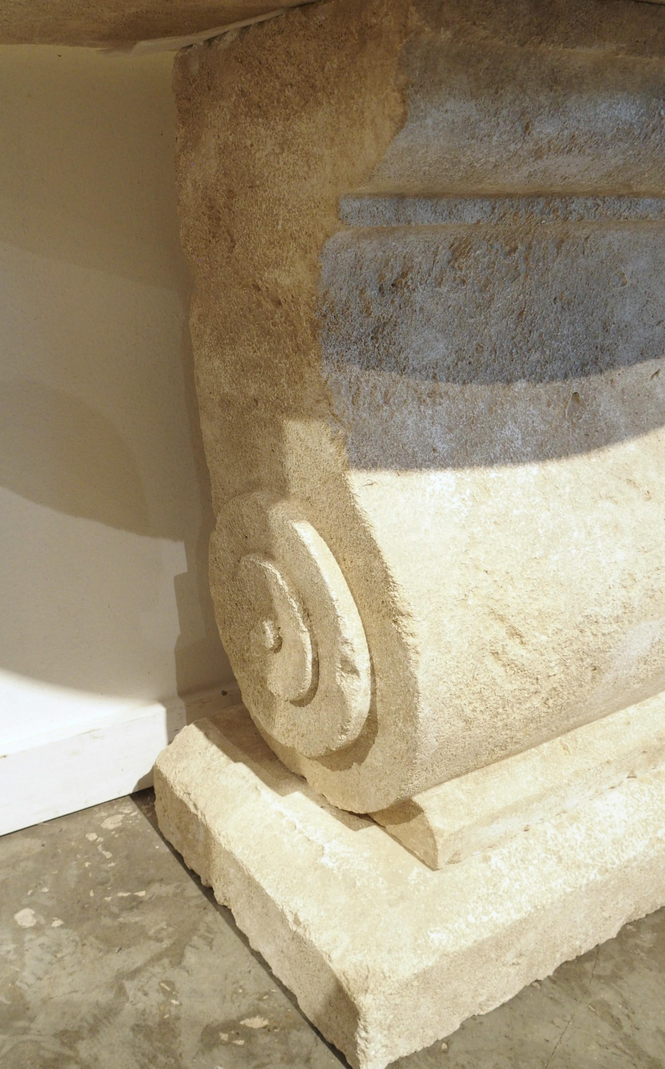Carved Limestone Demi-Lune Console Table from the South of France For Sale 7