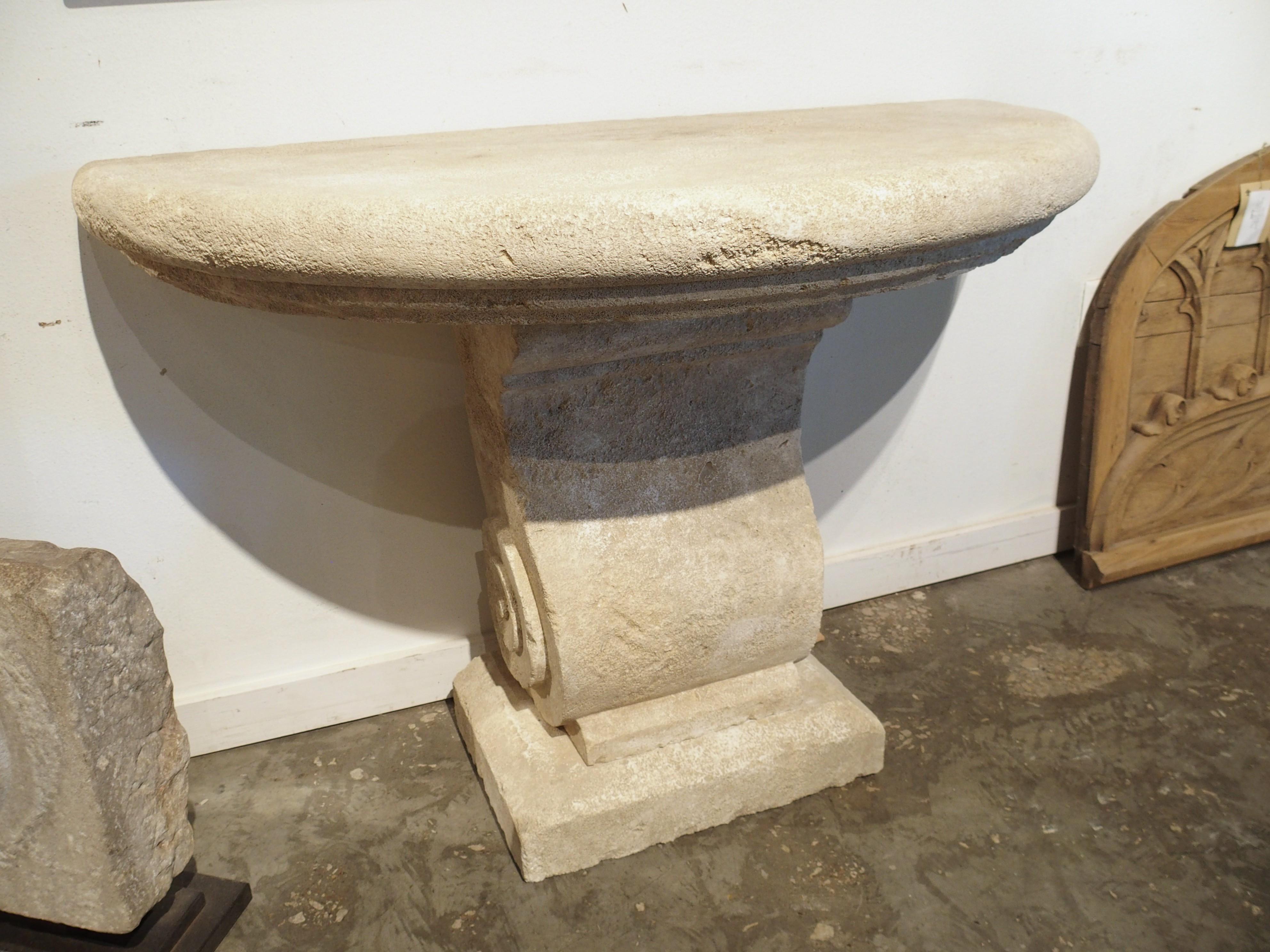 French Carved Limestone Demi-Lune Console Table from the South of France For Sale