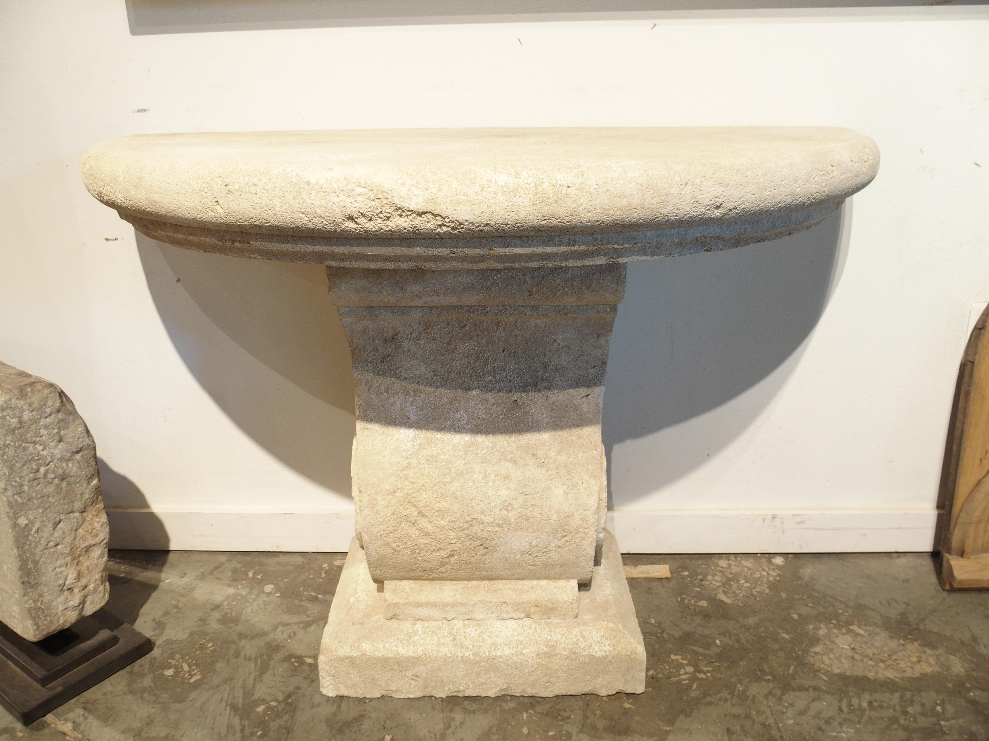 Hand-Carved Carved Limestone Demi-Lune Console Table from the South of France For Sale
