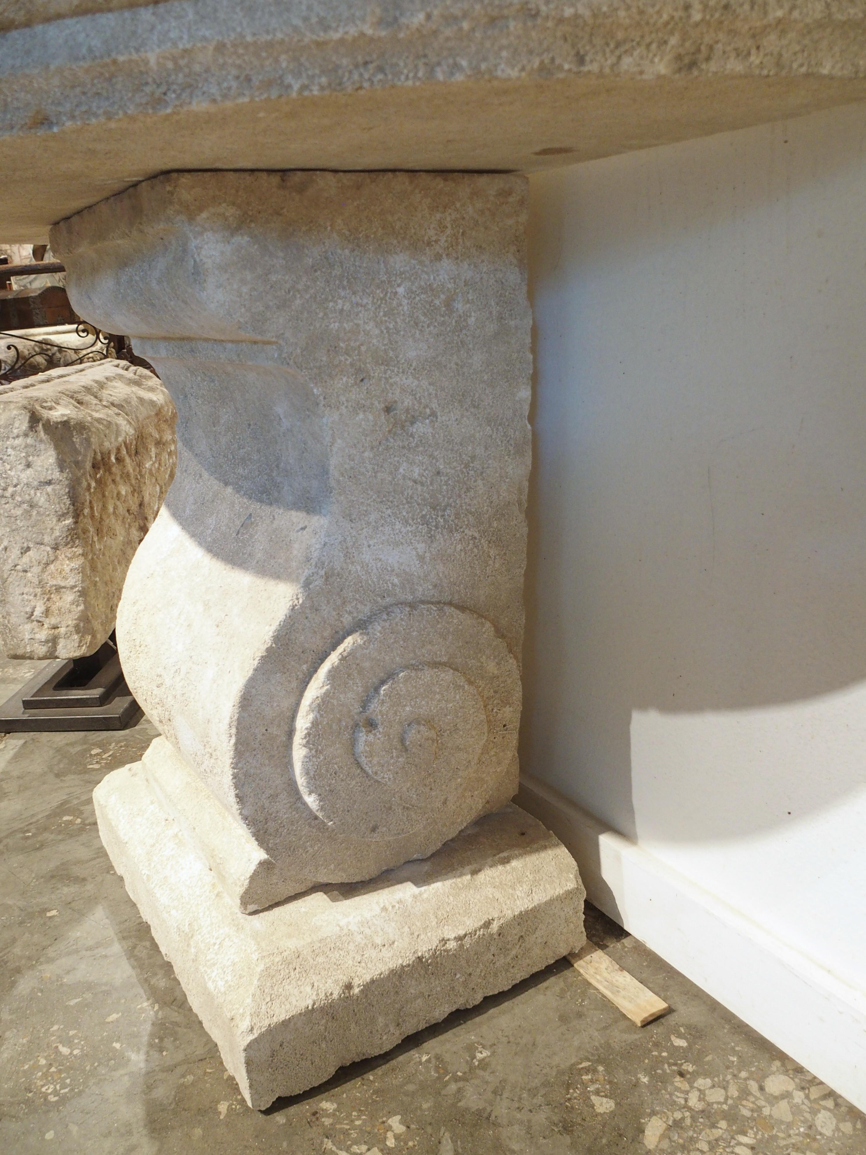 Contemporary Carved Limestone Demi-Lune Console Table from the South of France For Sale