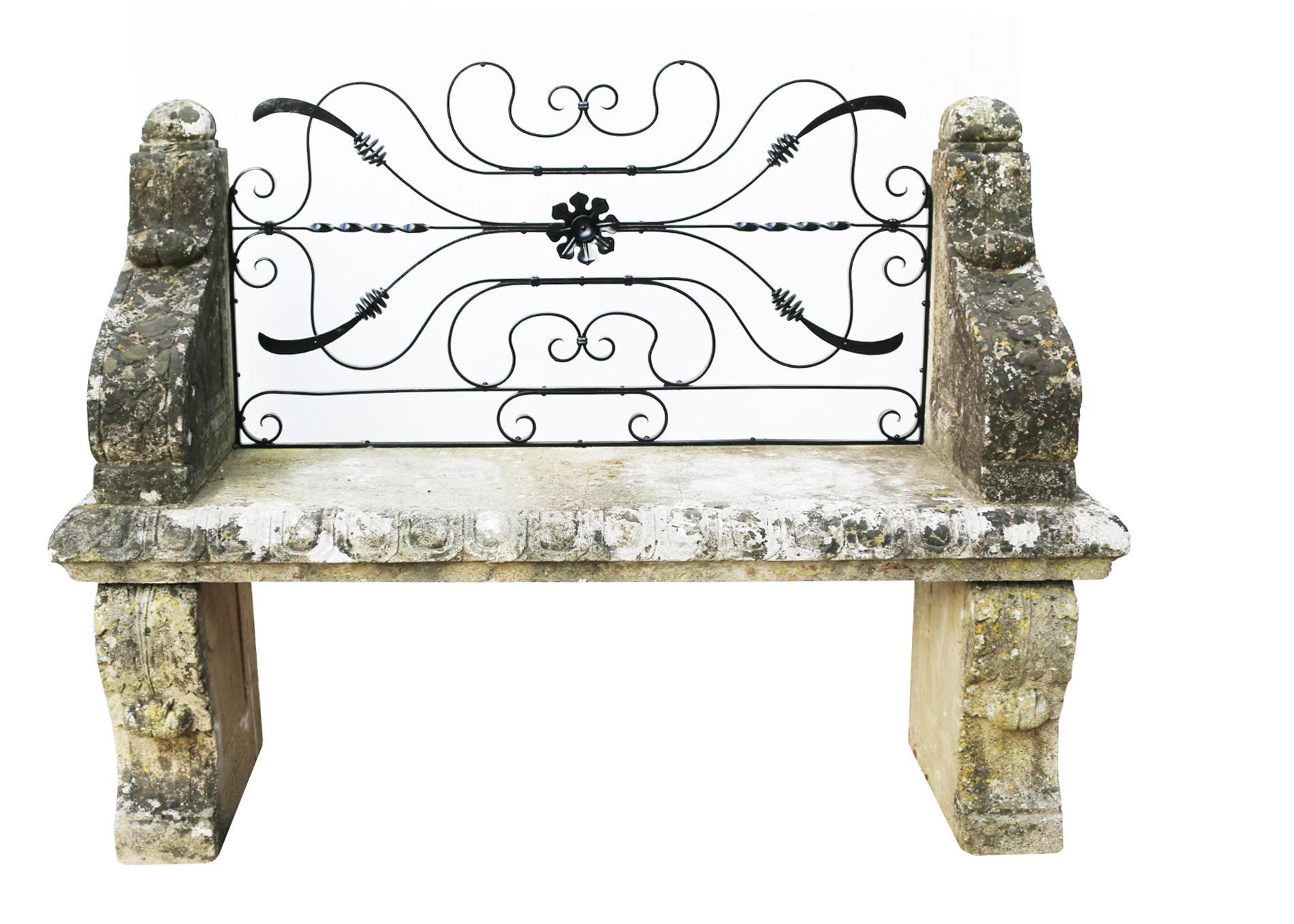 Carved Limestone Garden Bench Seat (Englisch)