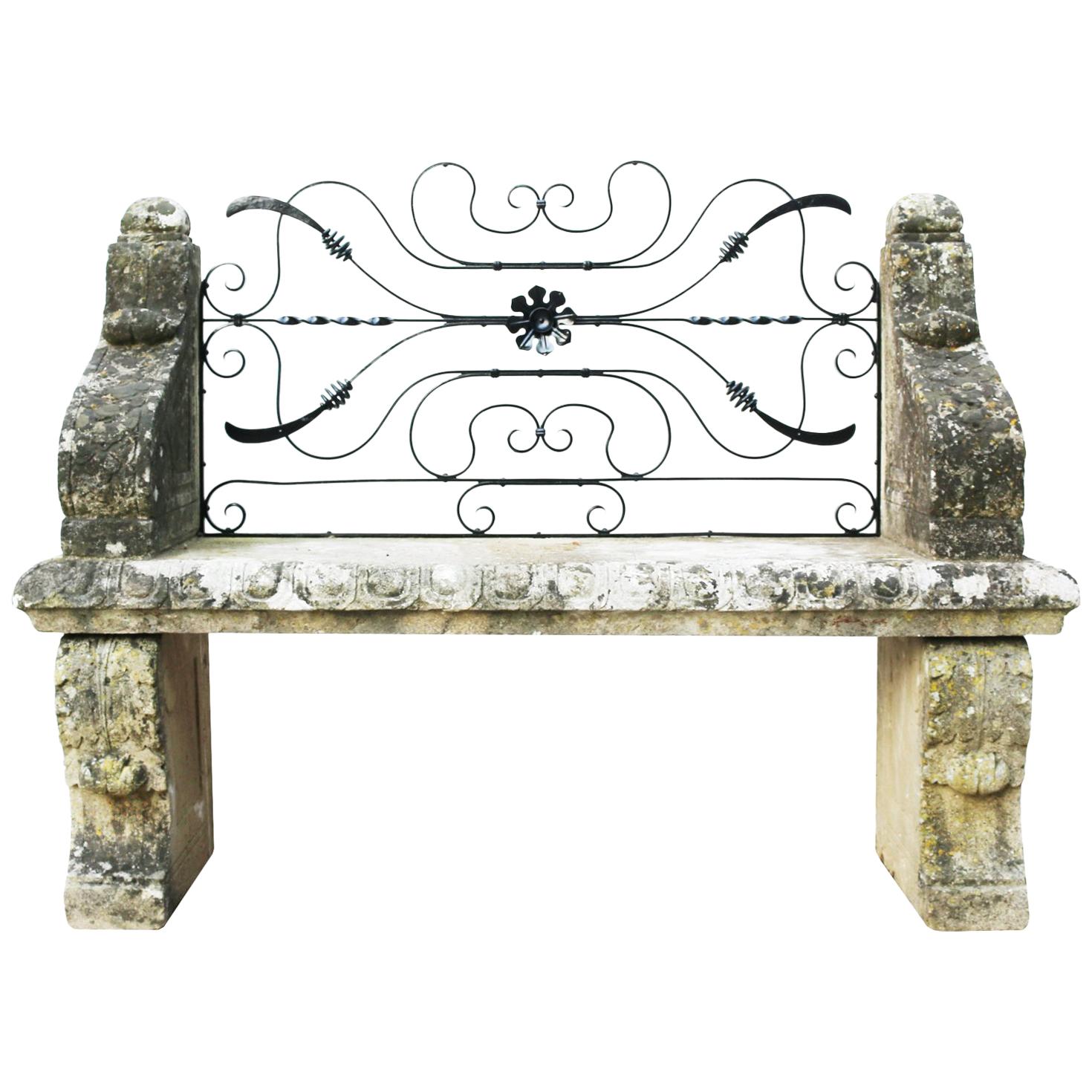 Carved Limestone Garden Bench Seat