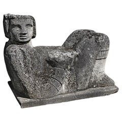Antique Carved limestone garden seat in Mesoamerican style