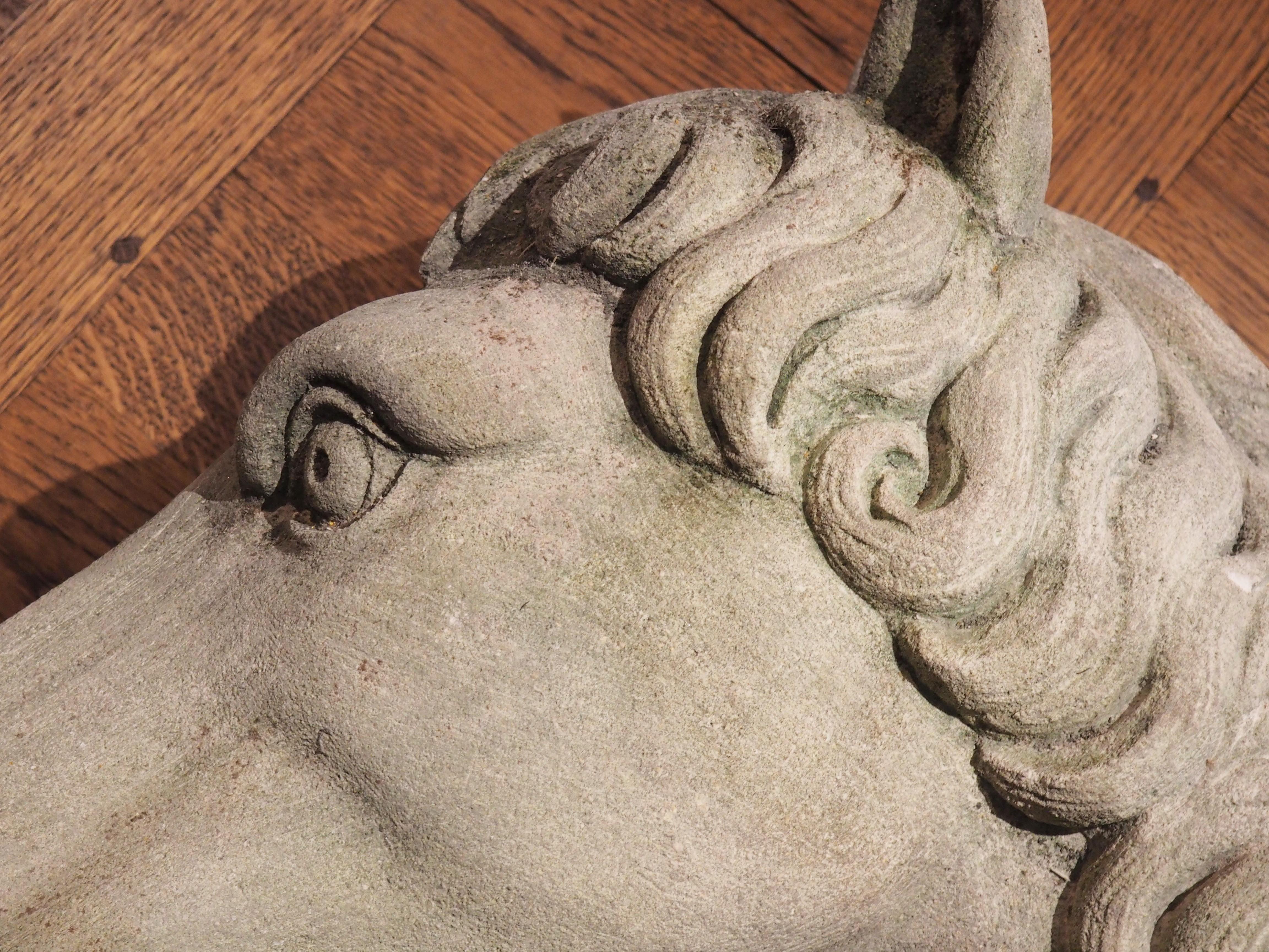Hand-Carved Carved Limestone Horsehead from Italy For Sale