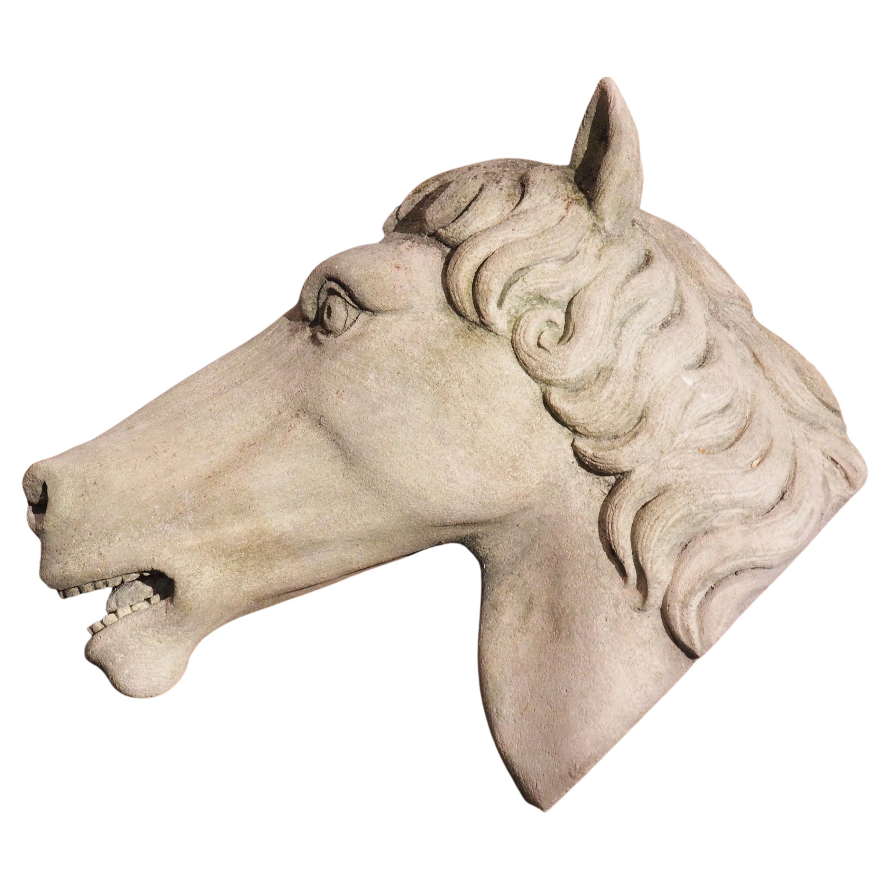 Geschnitzter Pferdekopf aus Kalkstein aus Italien