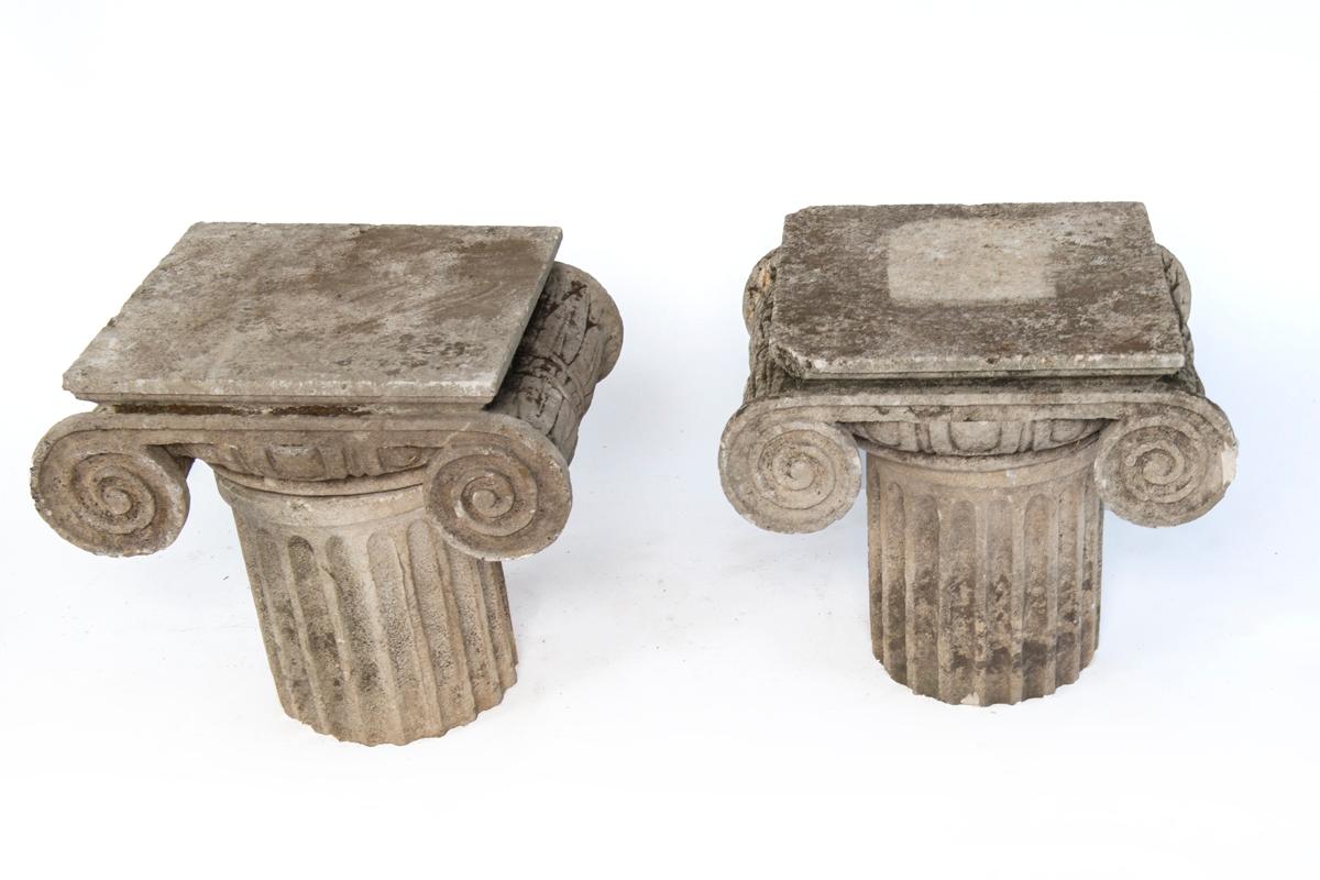 Carved Limestone Ionic Side Tables In Good Condition In Washington, DC