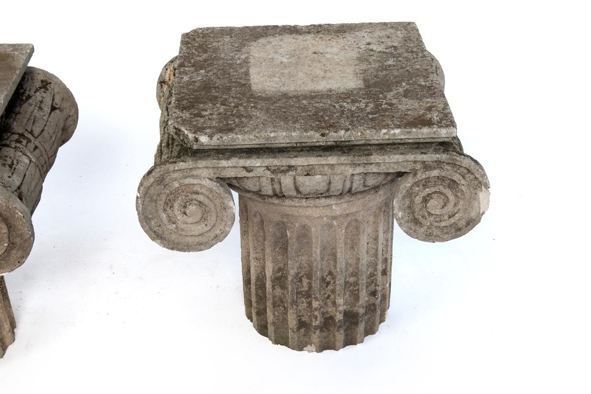 Carved Limestone Ionic Side Tables 1