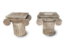 Carved Limestone Ionic Side Tables