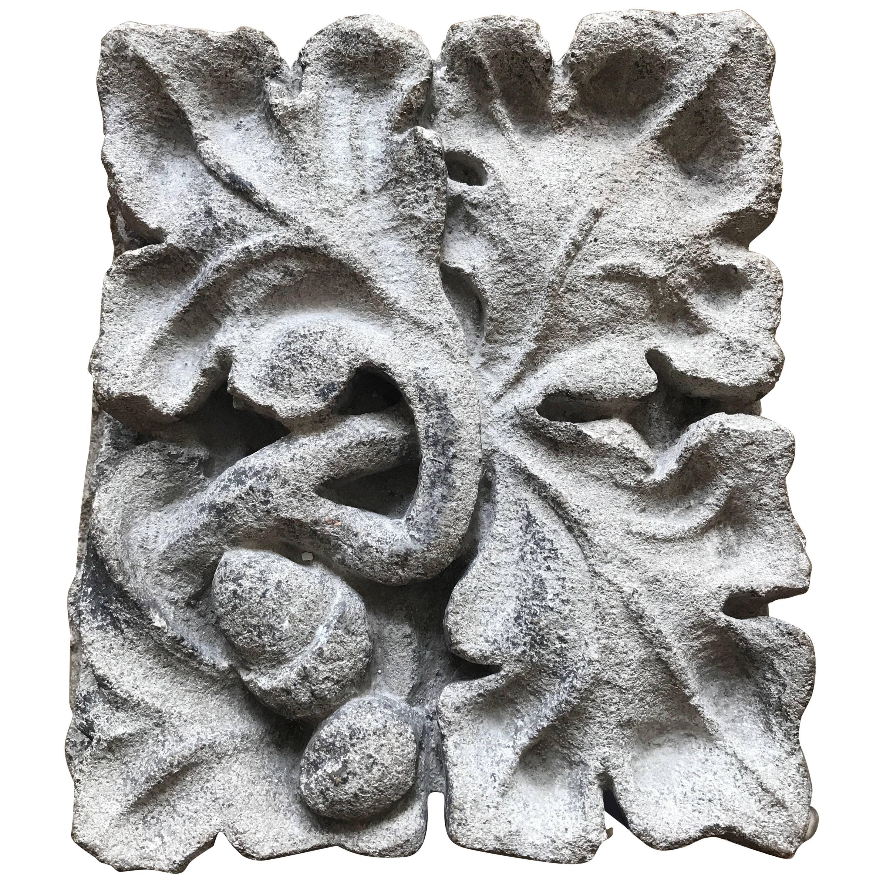 Carved Limestone Oak Leaves and Acorns Architectural Element For Sale
