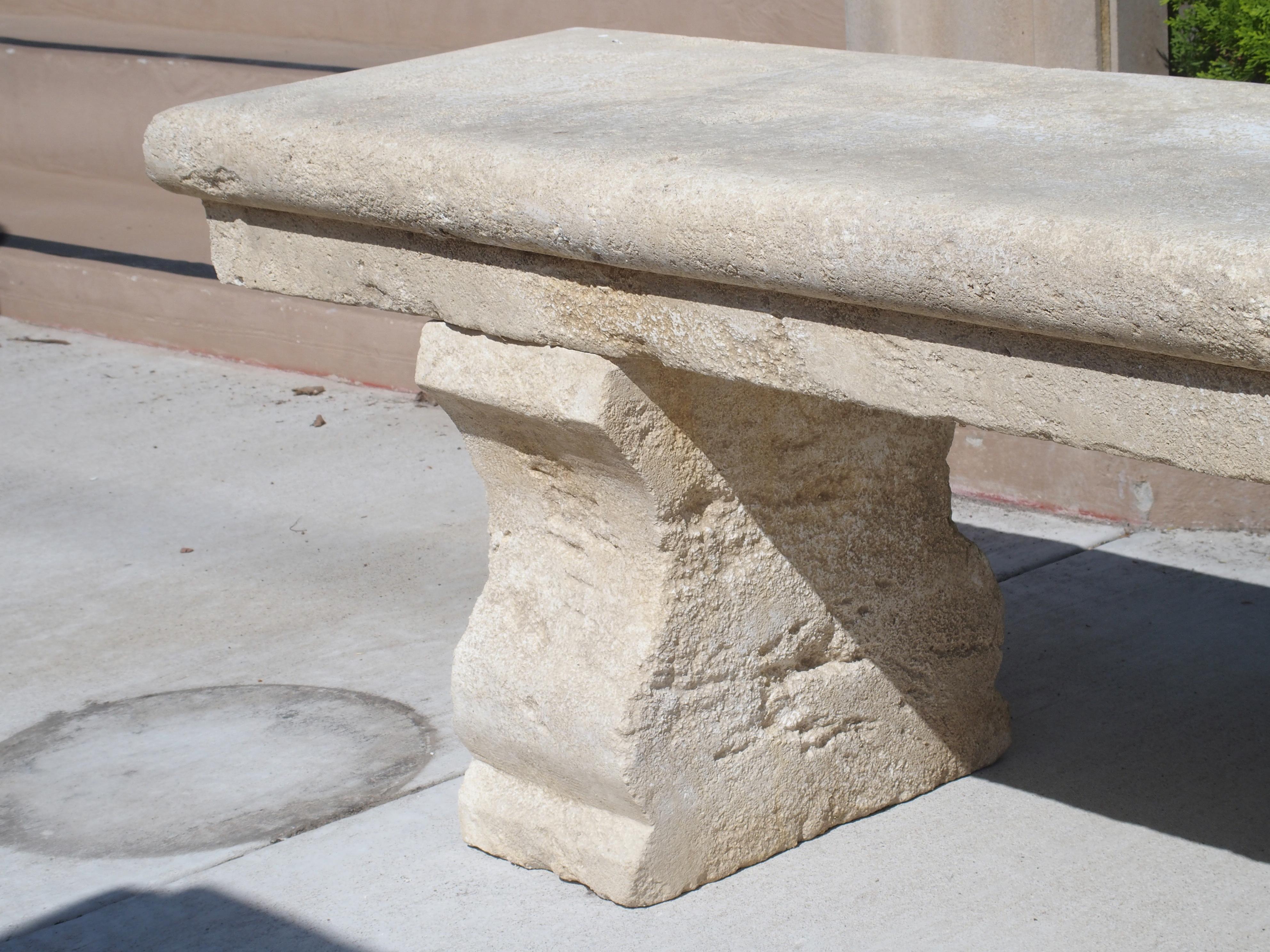 Hand-Carved Carved Limestone Park Bench from Provence, France