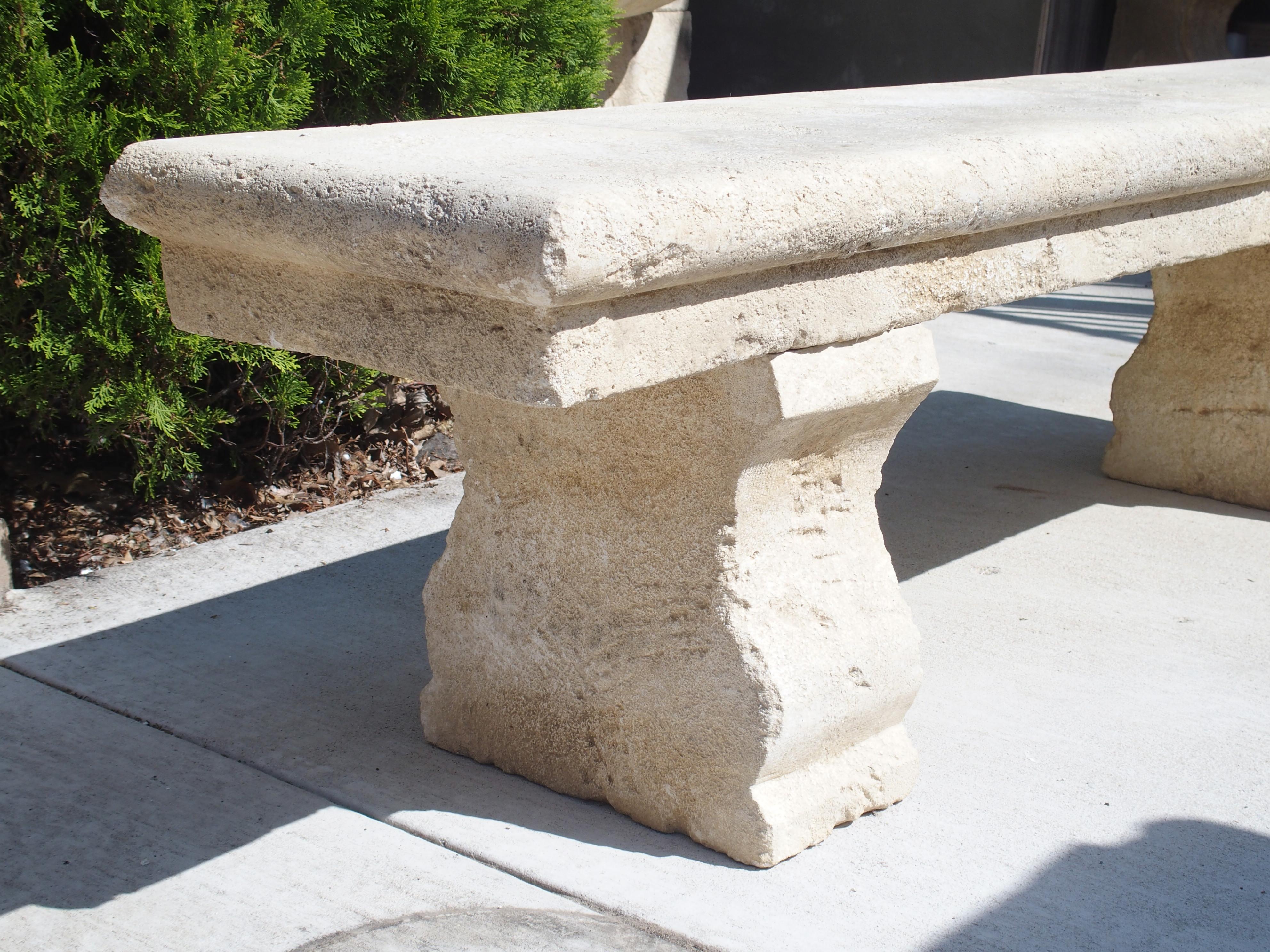 Contemporary Carved Limestone Park Bench from Provence, France