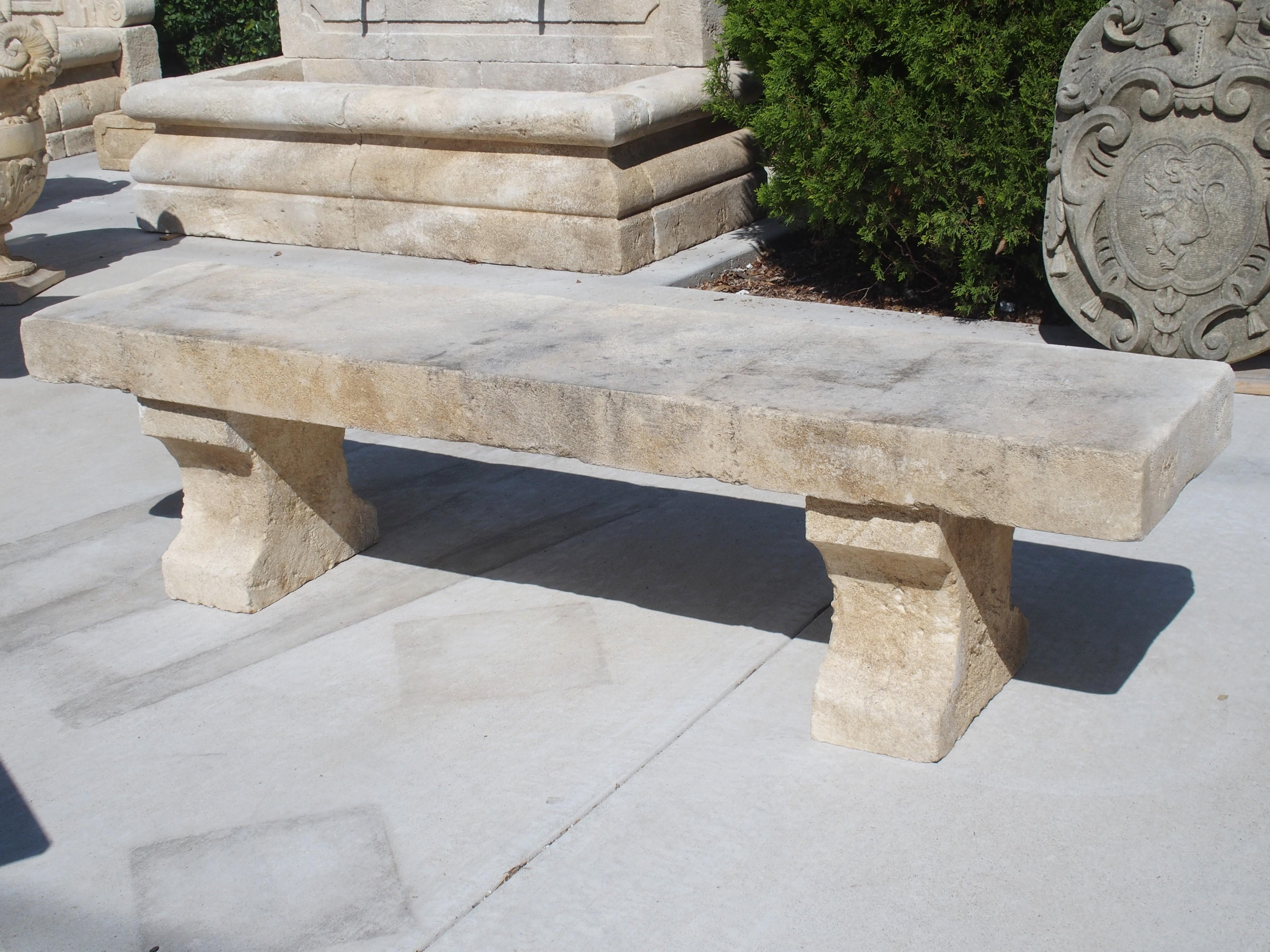 Carved Limestone Park Bench from Provence, France In Good Condition In Dallas, TX